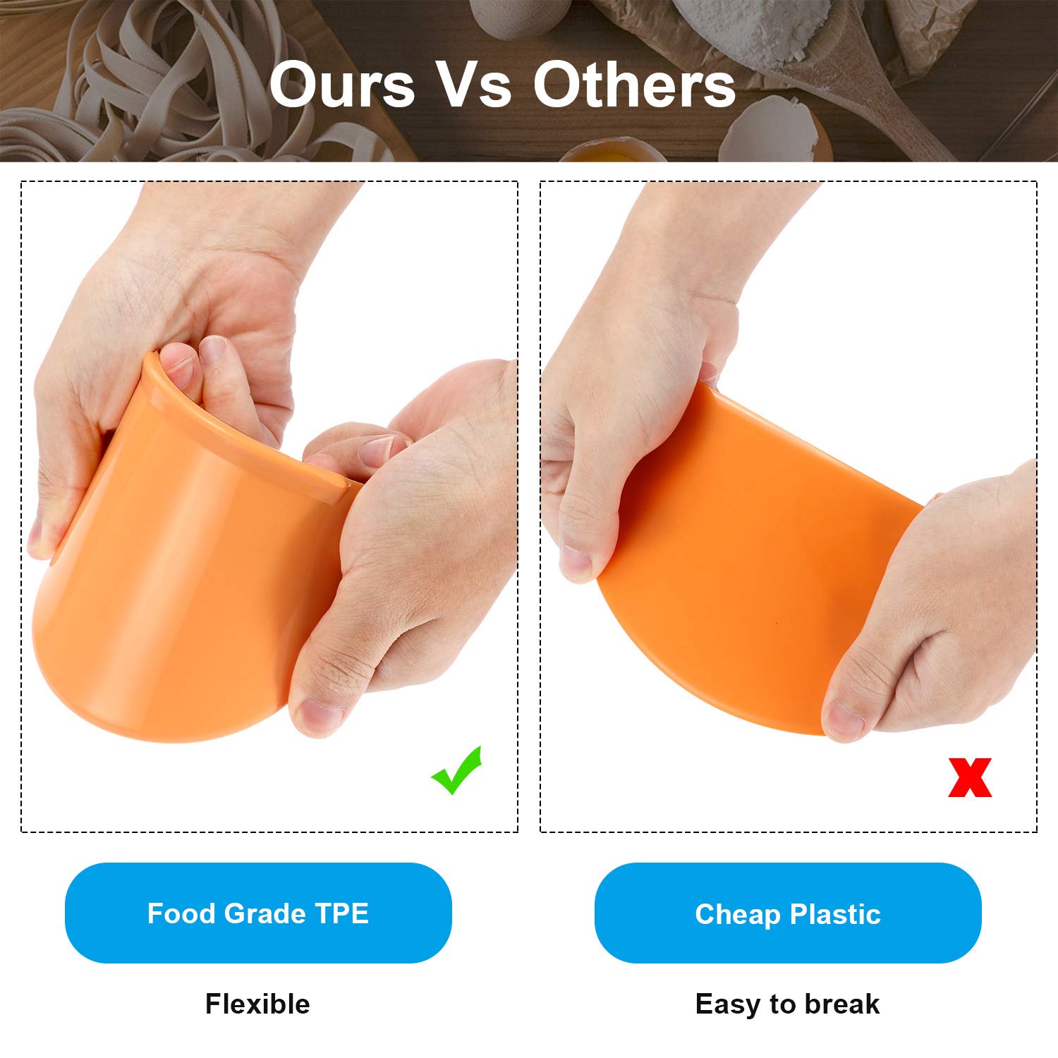 Patelai Flexible Bowl Dough Scraper Set - 2 Pieces, Orange, 4 x 6.2 inches, PE Rubber, Multipurpose Pastry & Mixing Tools