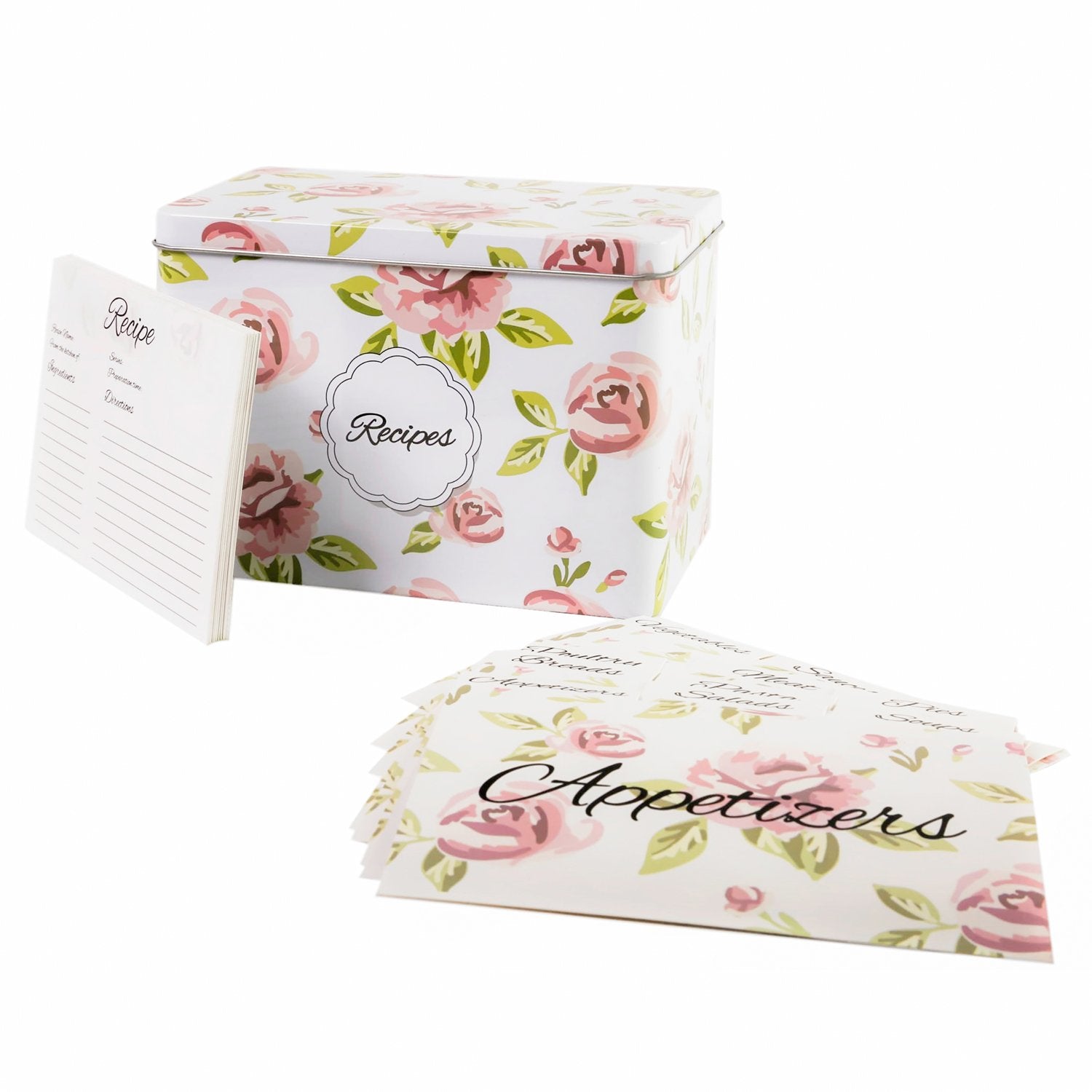 Kichenest Recipe Box Gift Set With 4X6 Recipe Cards And Dividers,Vintage Metal Recipe Card Holder Box