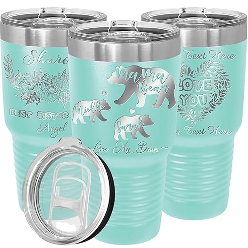 Personalized Tumbler 30oz with Lid and Straw  Valentine's Day Gifts  Mothers' Day Gift for Mom  Birthday Gifts for Women  Double Sided Engraved Customized Coffee Mug Cups by iProductsUS (Teal)