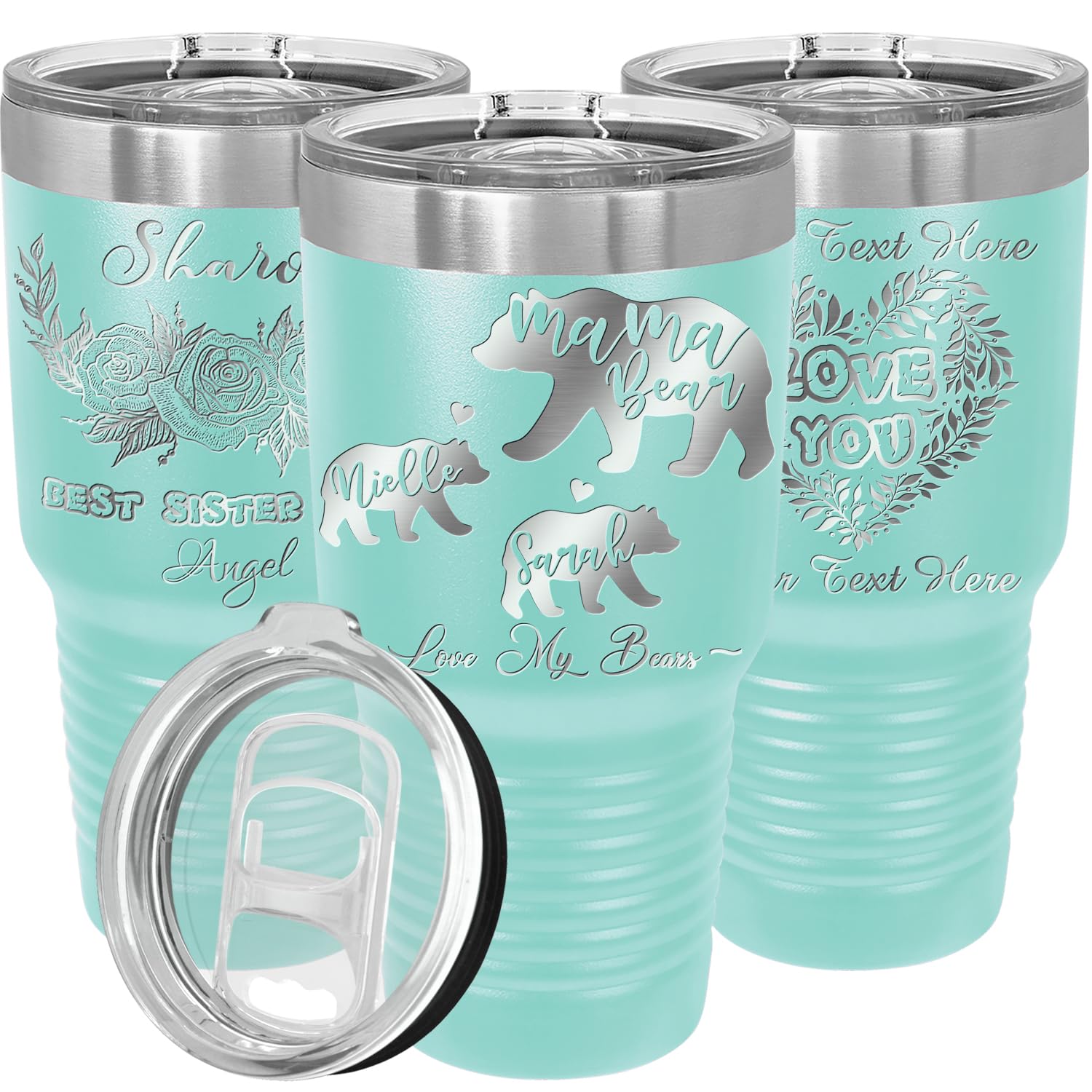 Personalized Tumbler 30oz with Lid and Straw  Valentine's Day Gifts  Mothers' Day Gift for Mom  Birthday Gifts for Women  Double Sided Engraved Customized Coffee Mug Cups by iProductsUS (Teal)