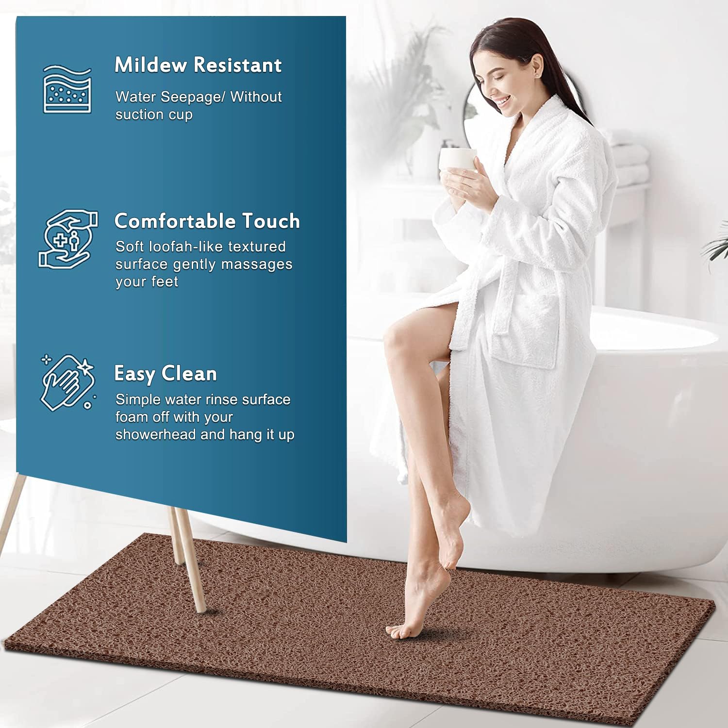 Extra Large Shower Mats Non Slip, 17.1  59 Inch, Pvc Loofah Bathroom Mats, Loofah Mats For Shower And Bathroom, Quick Drying, Br