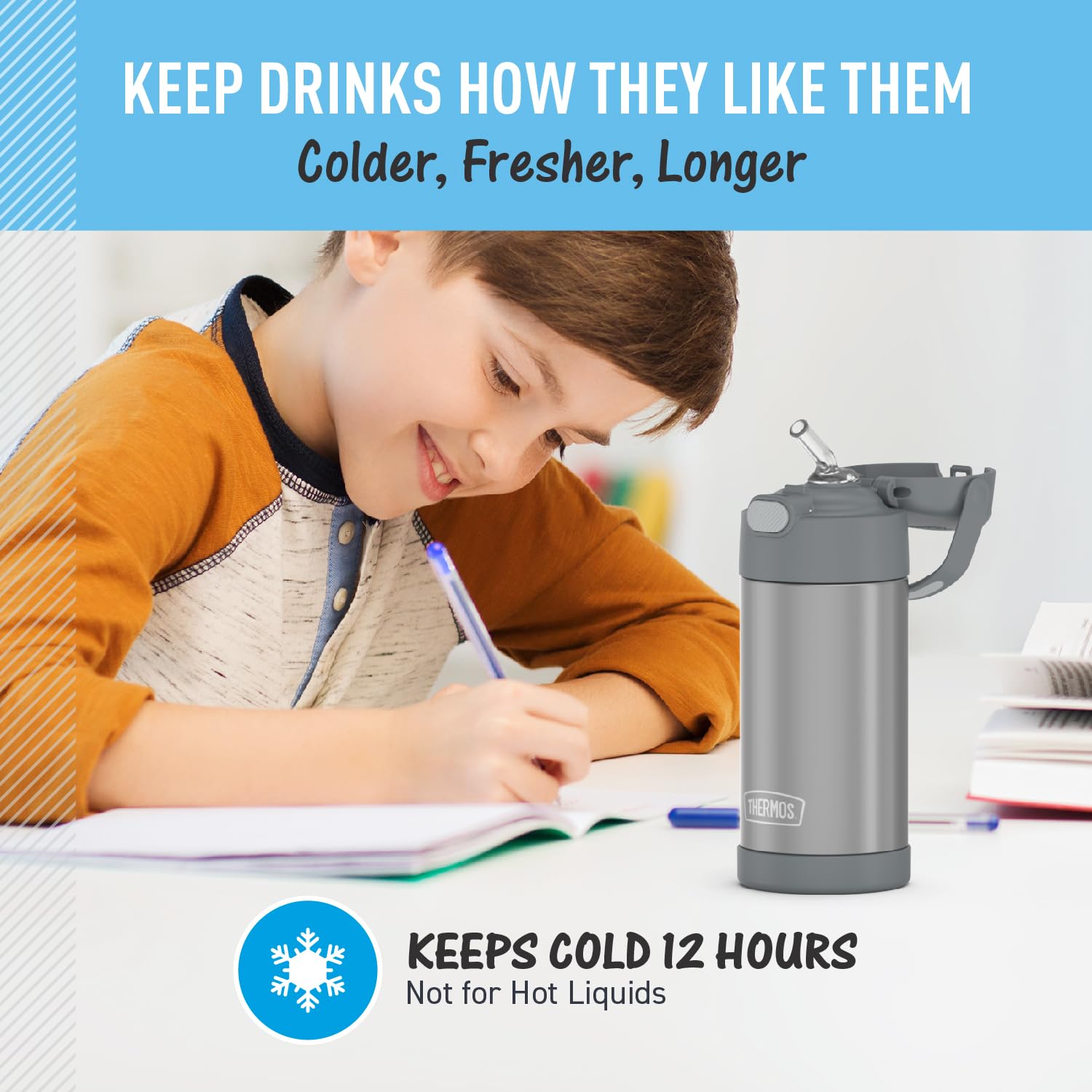 Thermos Funtainer Water Bottle With Straw - 12 Ounce, Grey - Kids Stainless Steel Vacuum Insulated Water Bottle With Lid