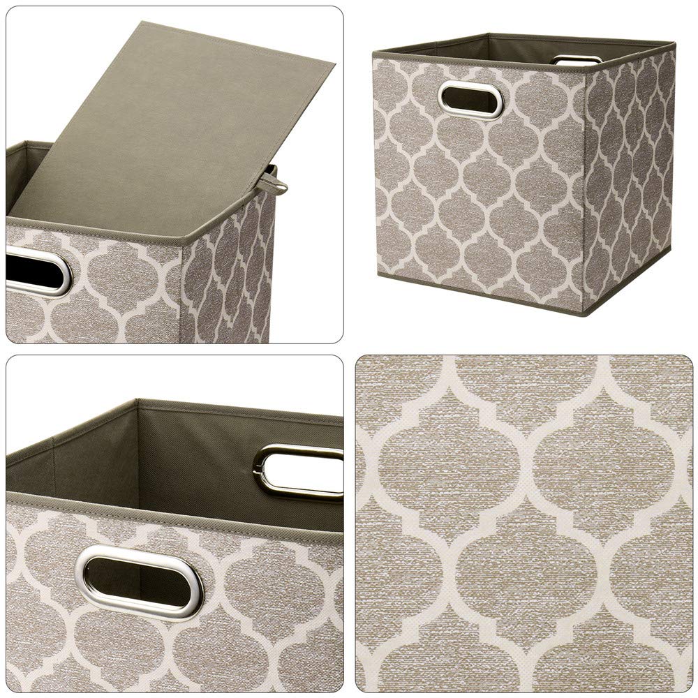 Storage Cubes Bins Fabric 13X13 Inch Brown Storage Boxes Foldable Storage Baskets Printed Cloth Collasible Storage Inserts Cube