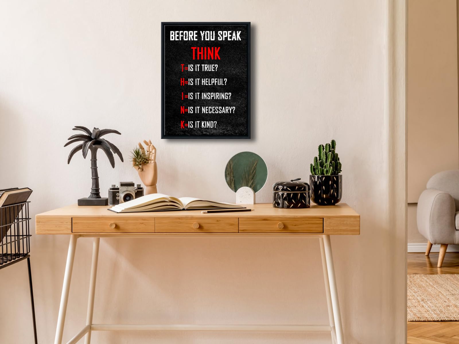 Pyradecor Black Framed Motivational Think Before You Speak Classroom Positive Quotes Inspirational Poster Canvas Prints Wall Art