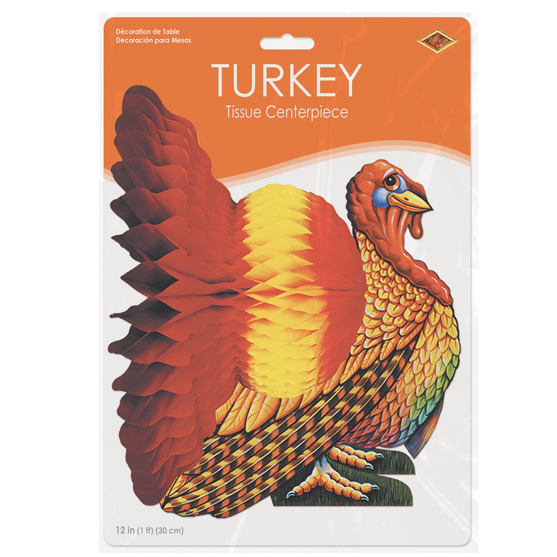 Beistle Tissue And Paper Turkey Centerpiece For Thanksgiving Decorations - Autumn Fall Harvest Home D  Cor