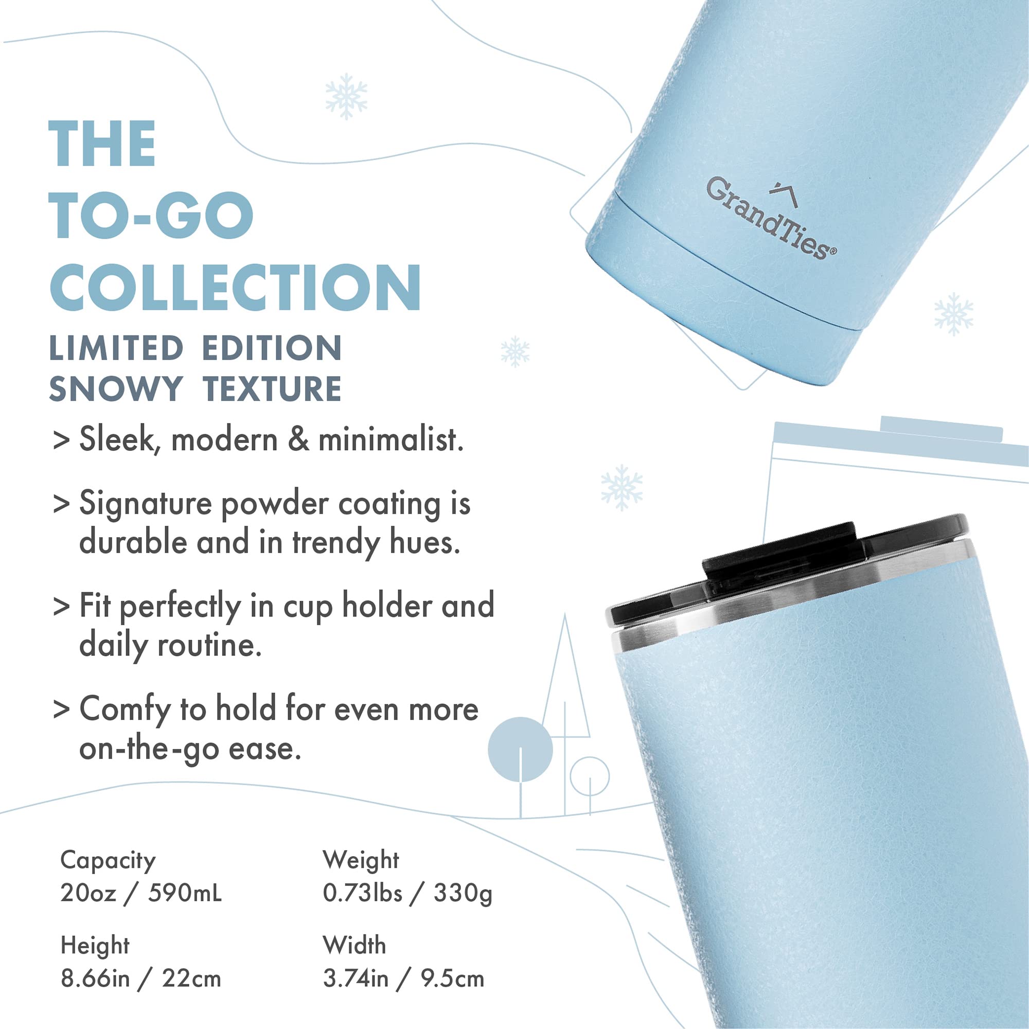 Grandties Insulated Coffee Tumbler Cup W/Tritan Lid | Leak Proof, Reusable, Double Walled Vacuum Stainless Steel Travel Mug | Th