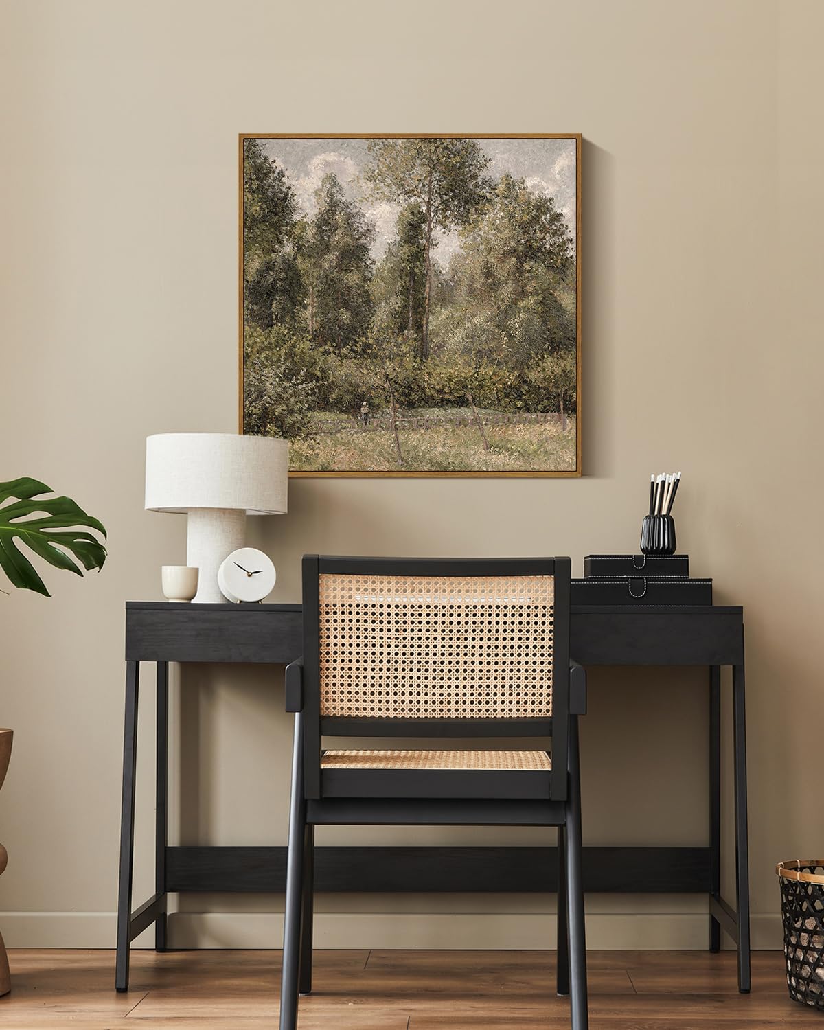 Insimsea Square Framed Canvas Wall Art, Large Decor Poplars In Garden Paintings, Classical Nature Wall Pictures For Bedroom Bath