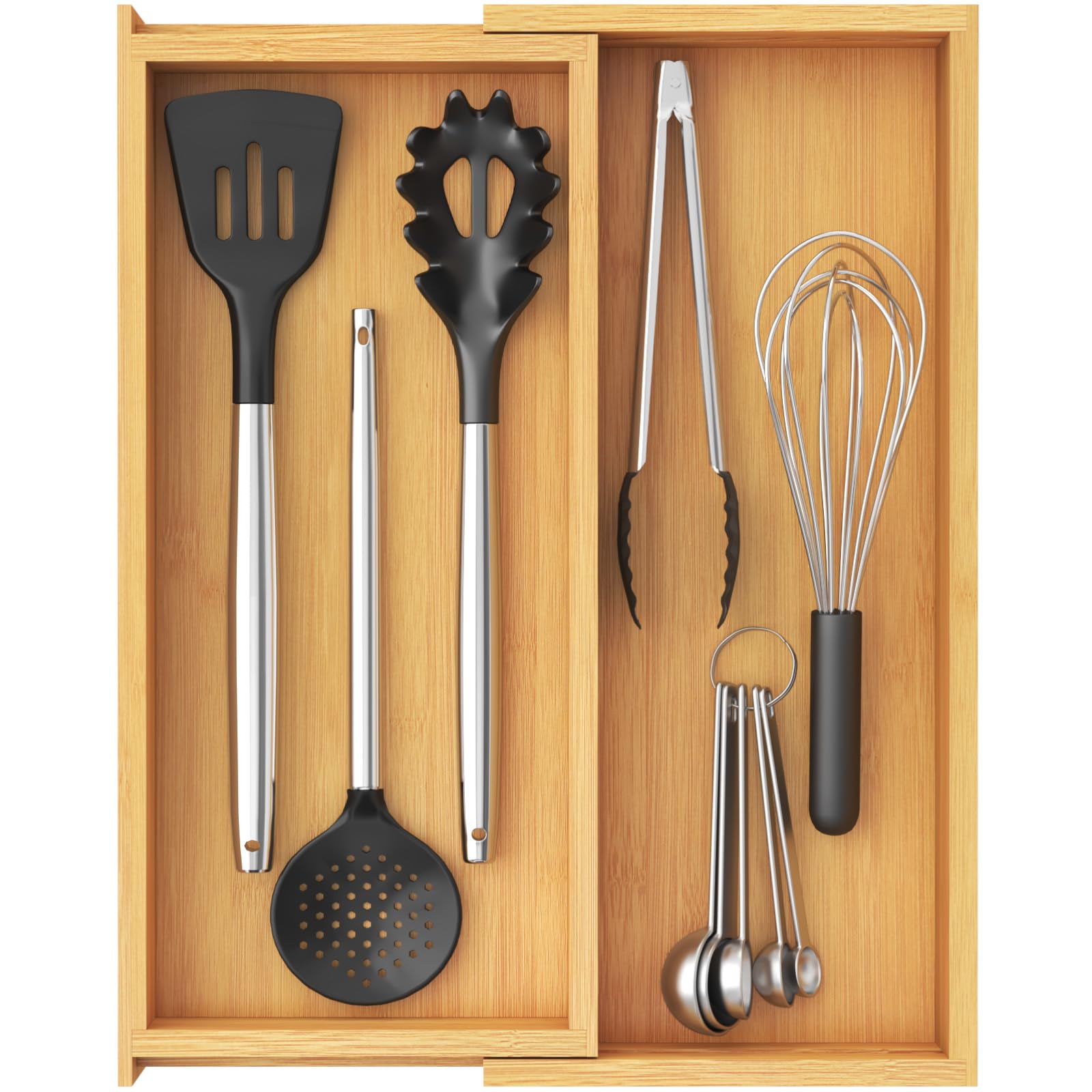 Lifewit Utensil Organizer for Kitchen Drawer, Expandable Cooking Utensil Tray, Cutlery Silverware Flatware Holder, Wood Adjustab