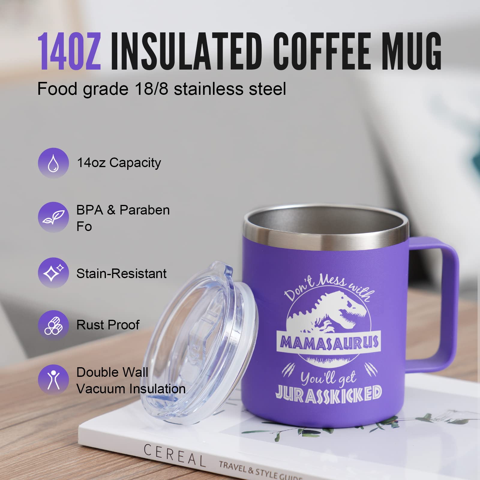 Nowwish Gifts For Mom From Daughter Son, Mamasaurus Coffee Mug, Birthday Gifts For Mom Women, Mother-In-Law, New Mom
