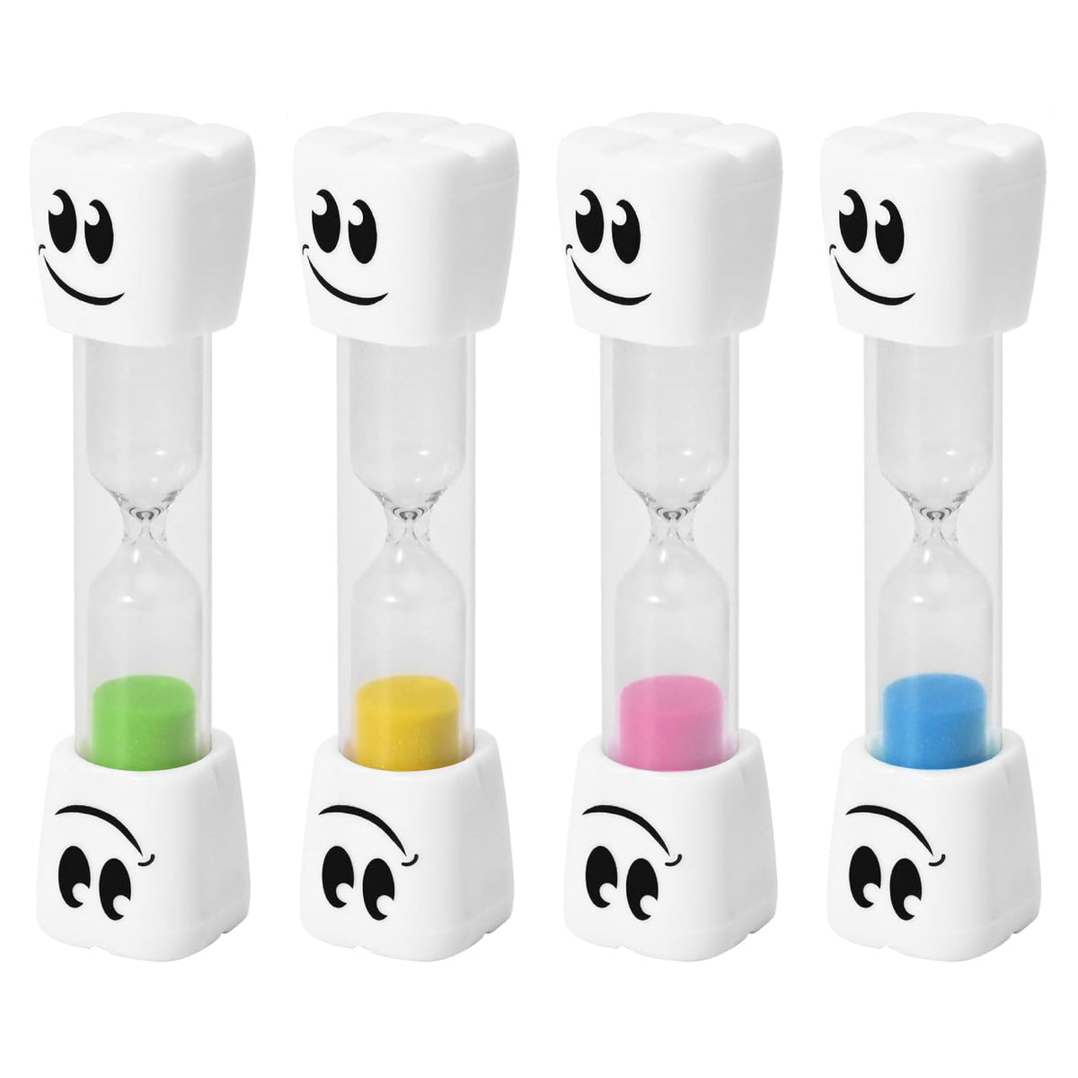 Teaherfav 2 Minute Toothbrush Sand Timer For Kids -Set Of 4 Small Blue, Pink, Yellow And Green Smiley Hour Glass