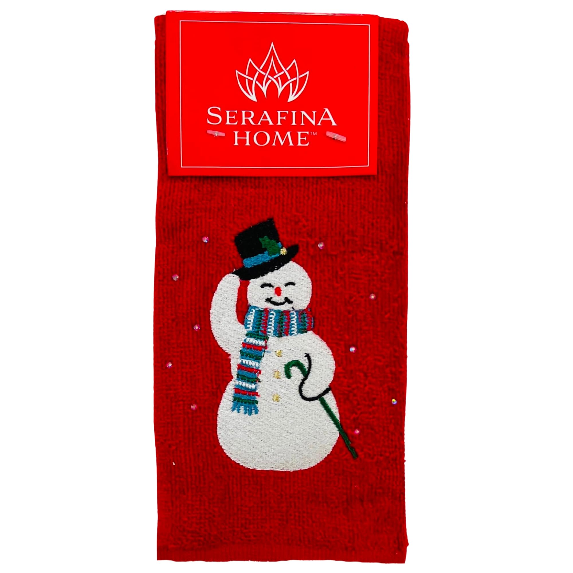 Serafina Home Holiday Christmas Bath Fingertip Towels, Embroidered Cheery Old Fashioned Retro Snowman With Stitched Hem, 2 Piece