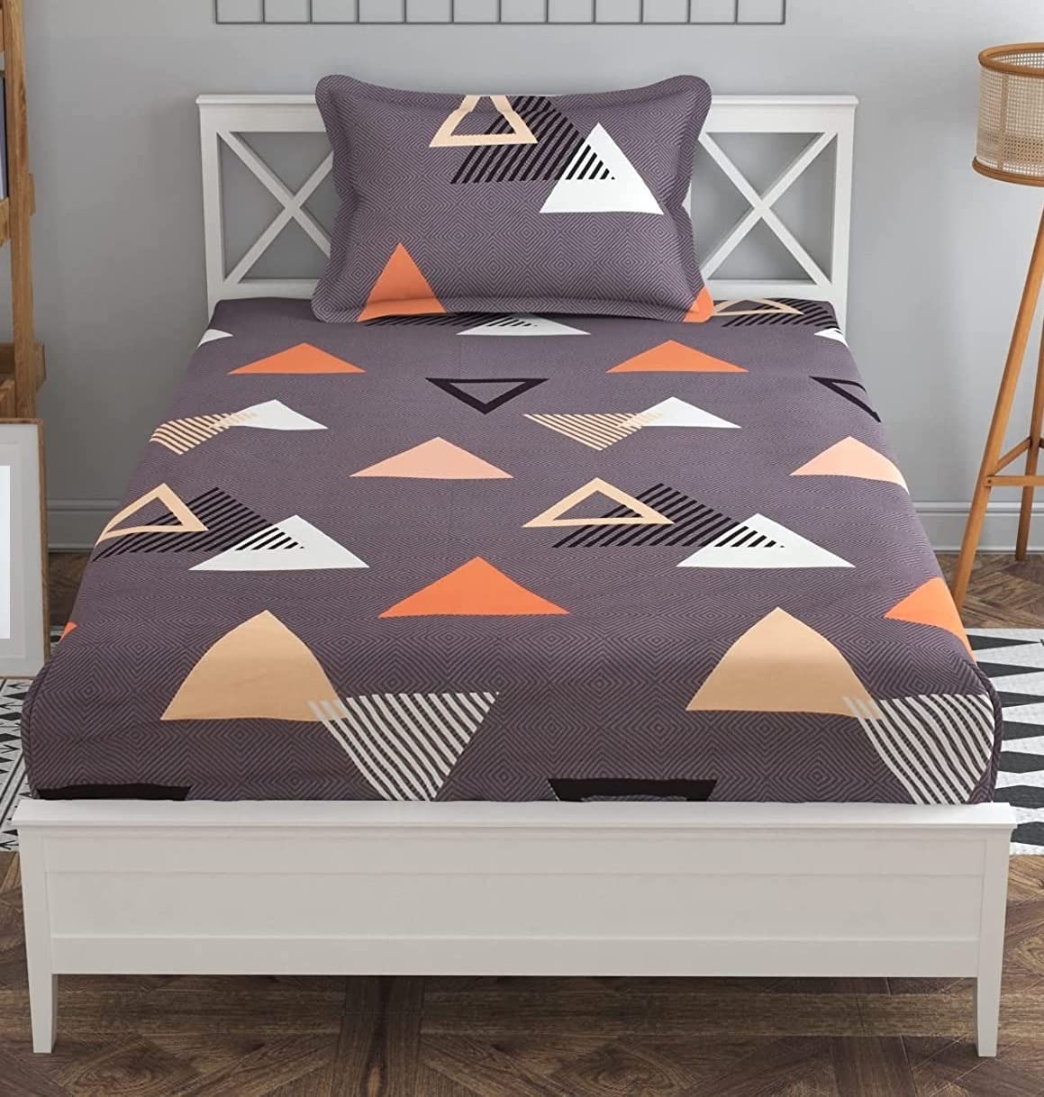 Kawi Elastic Fitted Bedsheet Single Bed (6X4 Feet-Bed Size) With One Large Size Pillow Cover (Fit For-72X48X6 Inches Mattress) S