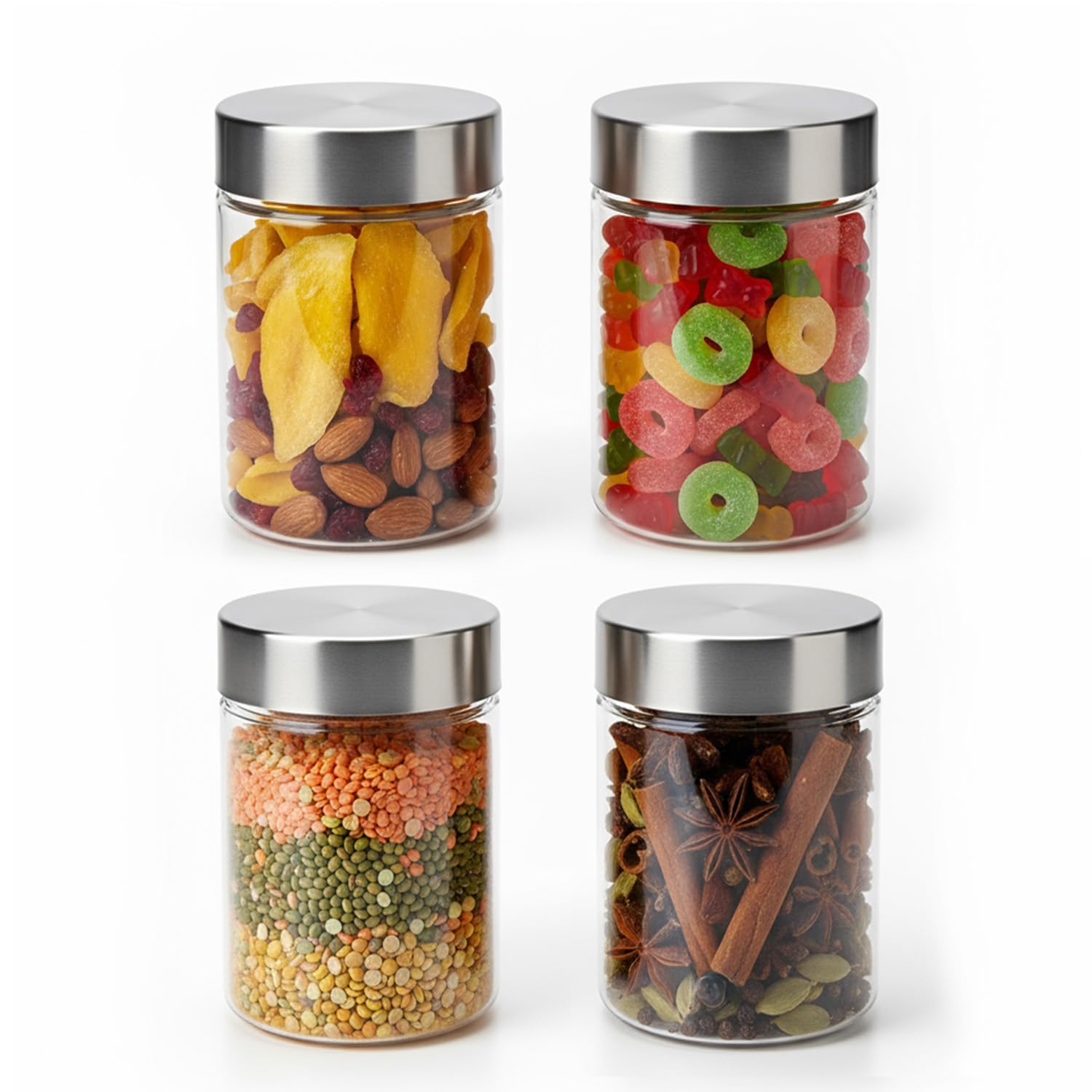 Pearlpet Plus Range Plastic Storage Jars & Containers For Kitchen |Stackable |Air Tight| Steel Cap Jar Set Of 4 Food Grade Boxes