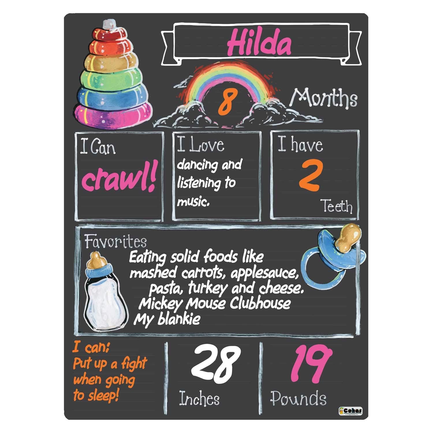 Cohas Monthly Milestone Board For Baby With Basic Designs, Reusable Chalkboard Style Surface, And No Liquid Chalk Marker, 9 By 1