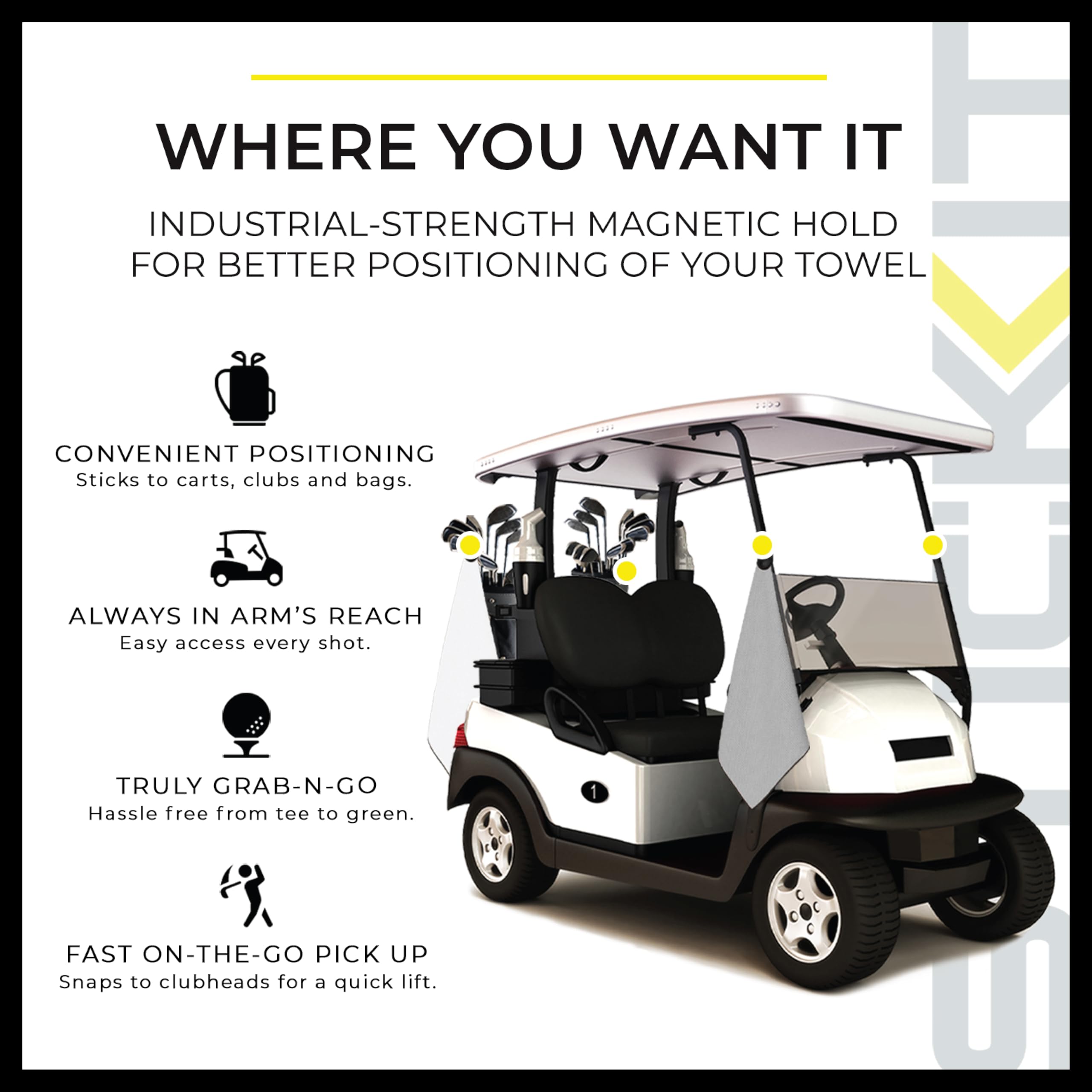 STICKIT Magnetic Towel  Gray  Top-Tier Microfiber Golf Towel with Deep Waffle Pockets  Industrial Strength Magnet for Strong Hold to Golf Carts or Clubs