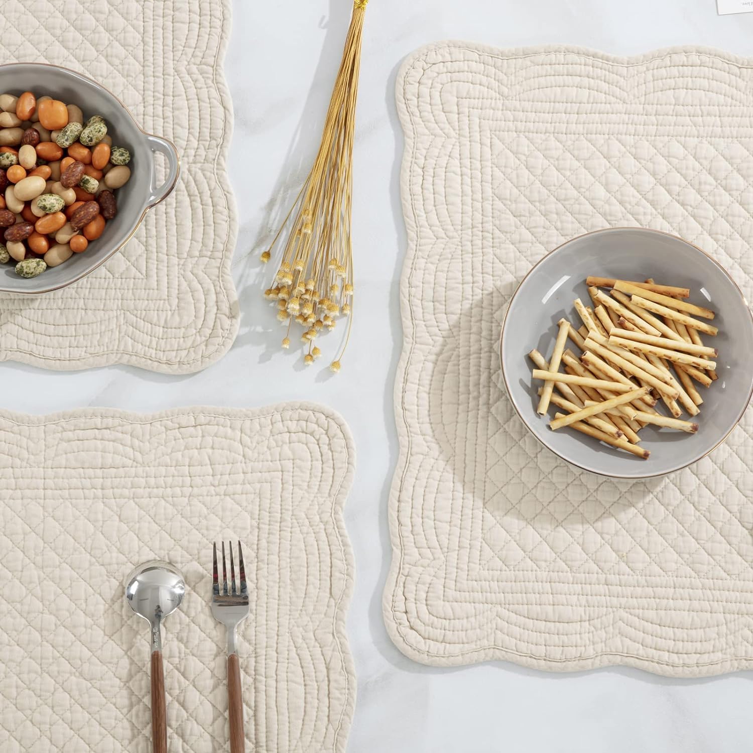 Hombys Quilted Placemats Set Of 4 Washable-Rectangular Placemats For Kitchen Table-100% Cotton Fabric Rectangular Table Mats-Cot
