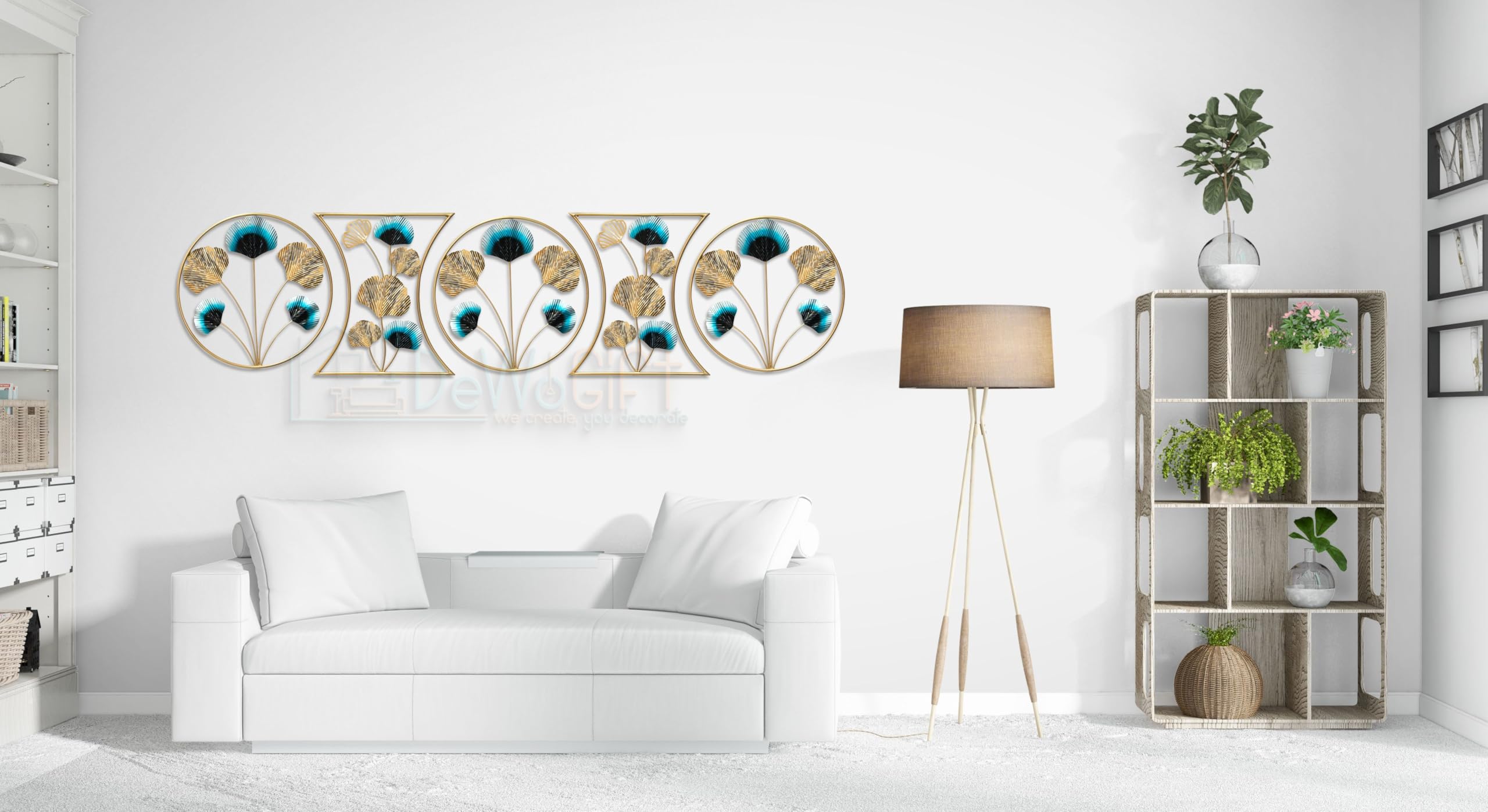 Dewogift Metal Wall Decor | Geometric Pattern Gingko Leaf Metal Wall Art | Metal Wall Decor For Living Room | Office Wall Decor