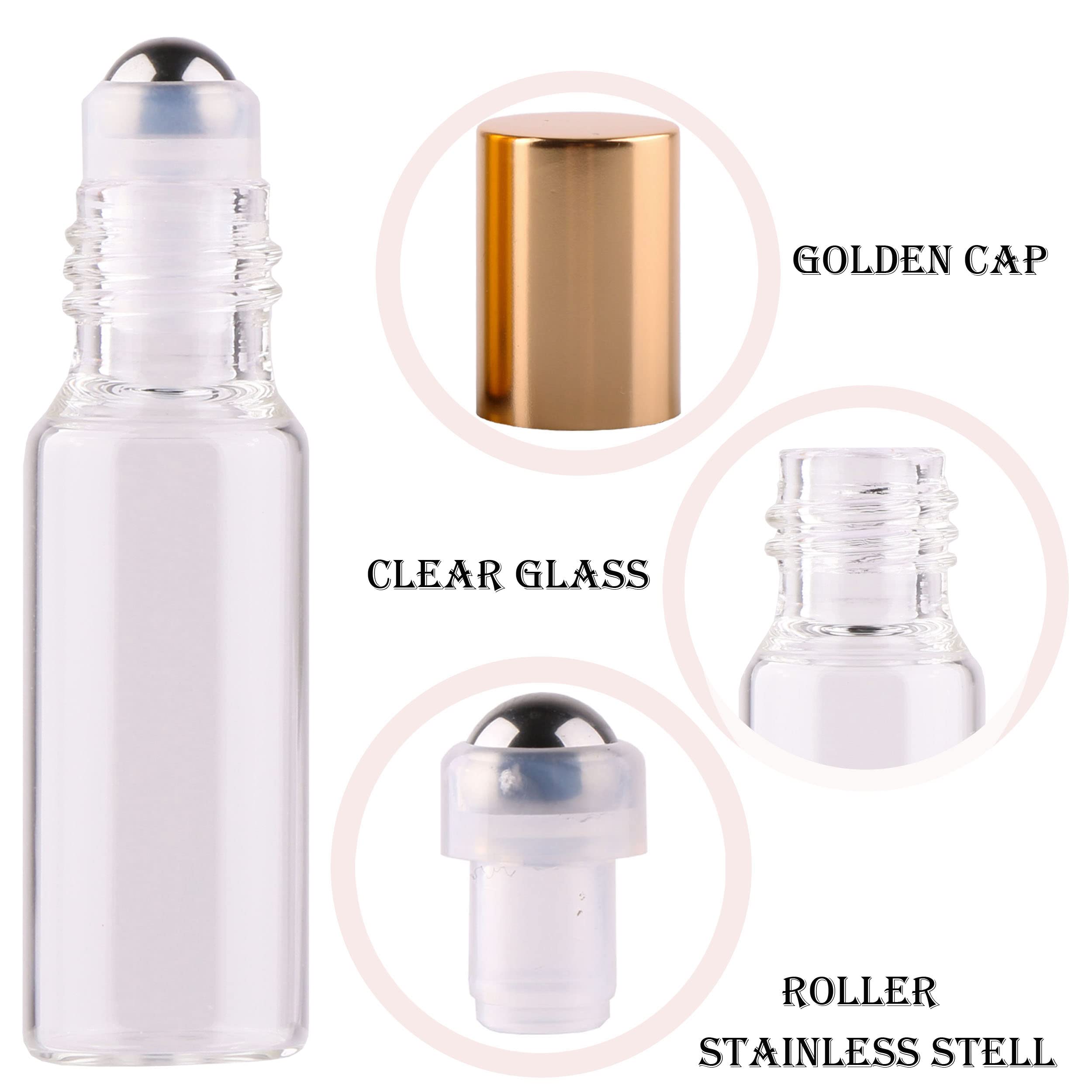Maxmau Roller Bottles For Essential Oils, 24Pcs 5Ml Roll On Bottle Clear Glass Sample Test Refillable With Opener Funnel Dropper
