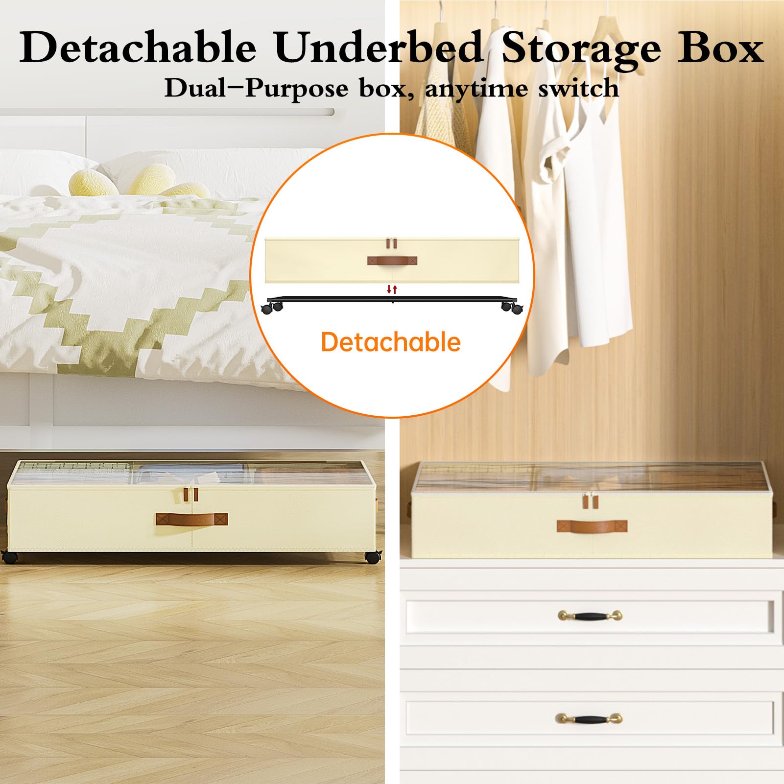 Yecaye Under Bed Storage with Wheels, 2Pack Under Bed Storage Containers, Under Bed Shoe Storage with Dividers & Clear Window, U
