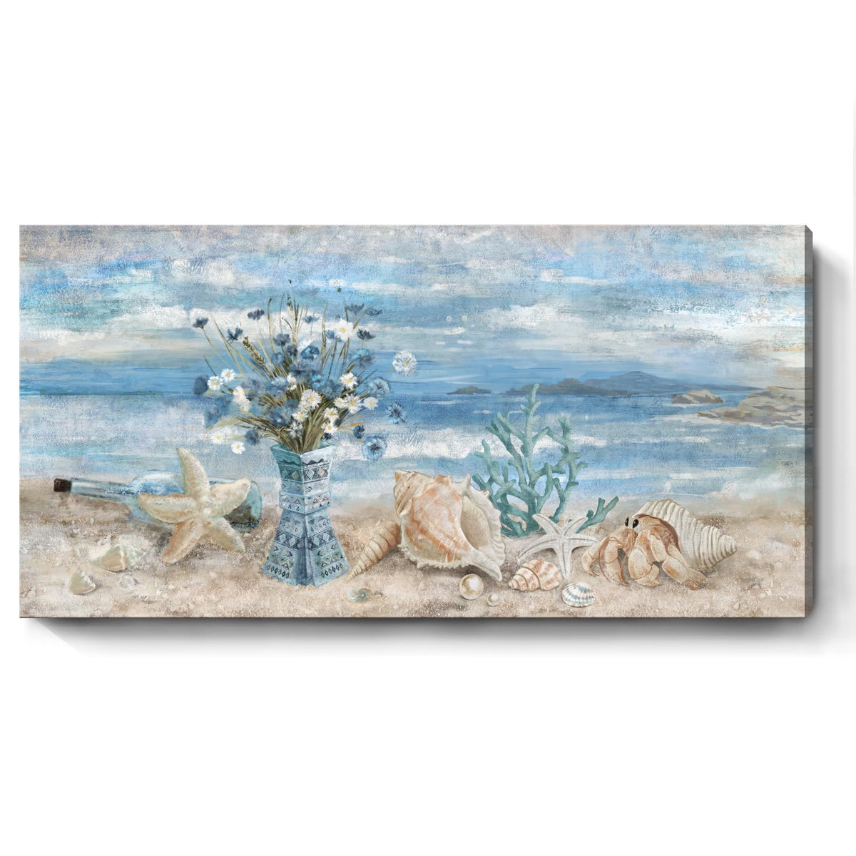 Large Canvas Wall Art For Living Room Seaside Painting Blue Sea View Ocean Theme Abstract Seascape Framed Artwork Coastal Beach