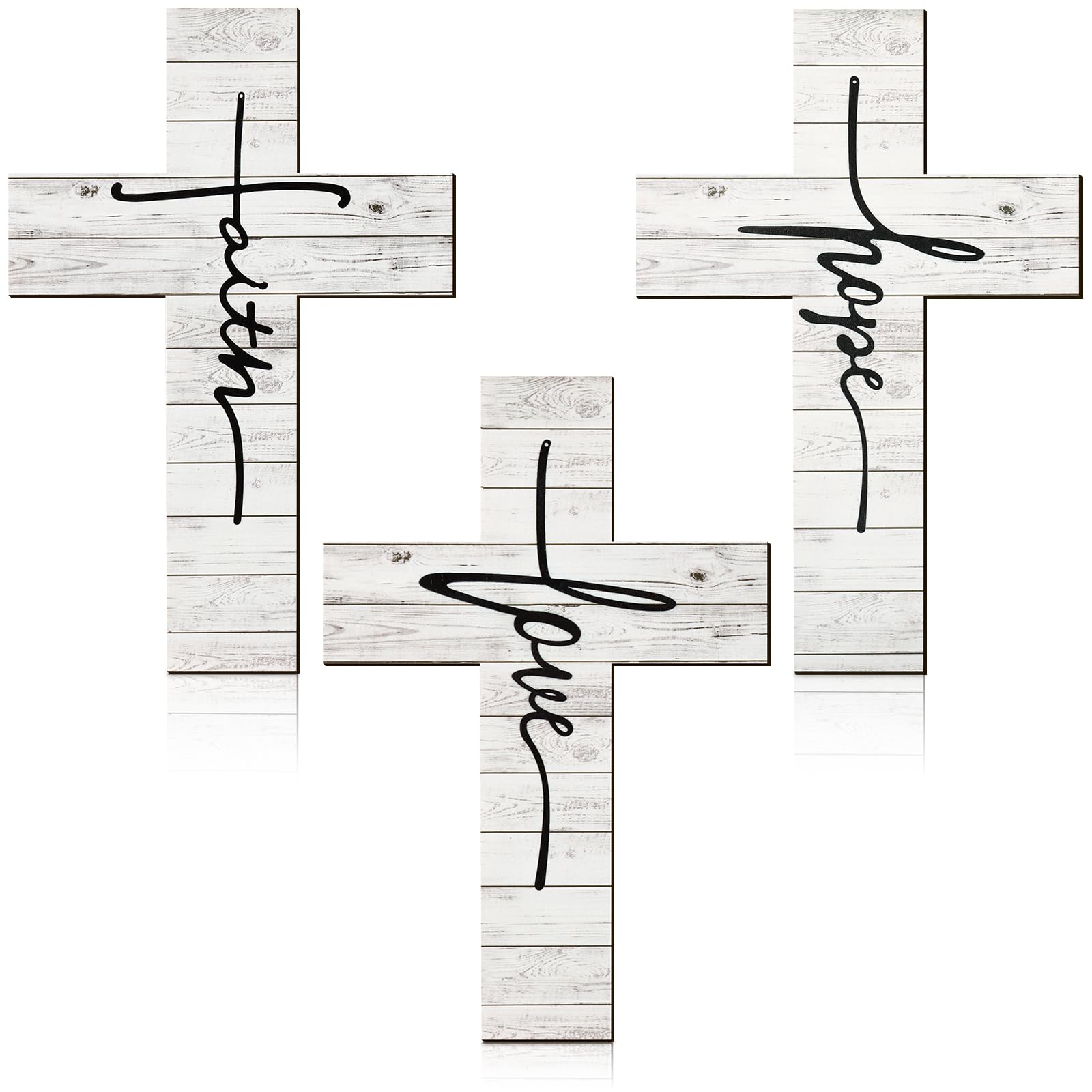 Jetec 3 Pieces Faith Love Hope Cross Sign Wood Wall Hanging Cross Rustic Cross Wall Decor Vintage Cross Wall Art Religious Love 
