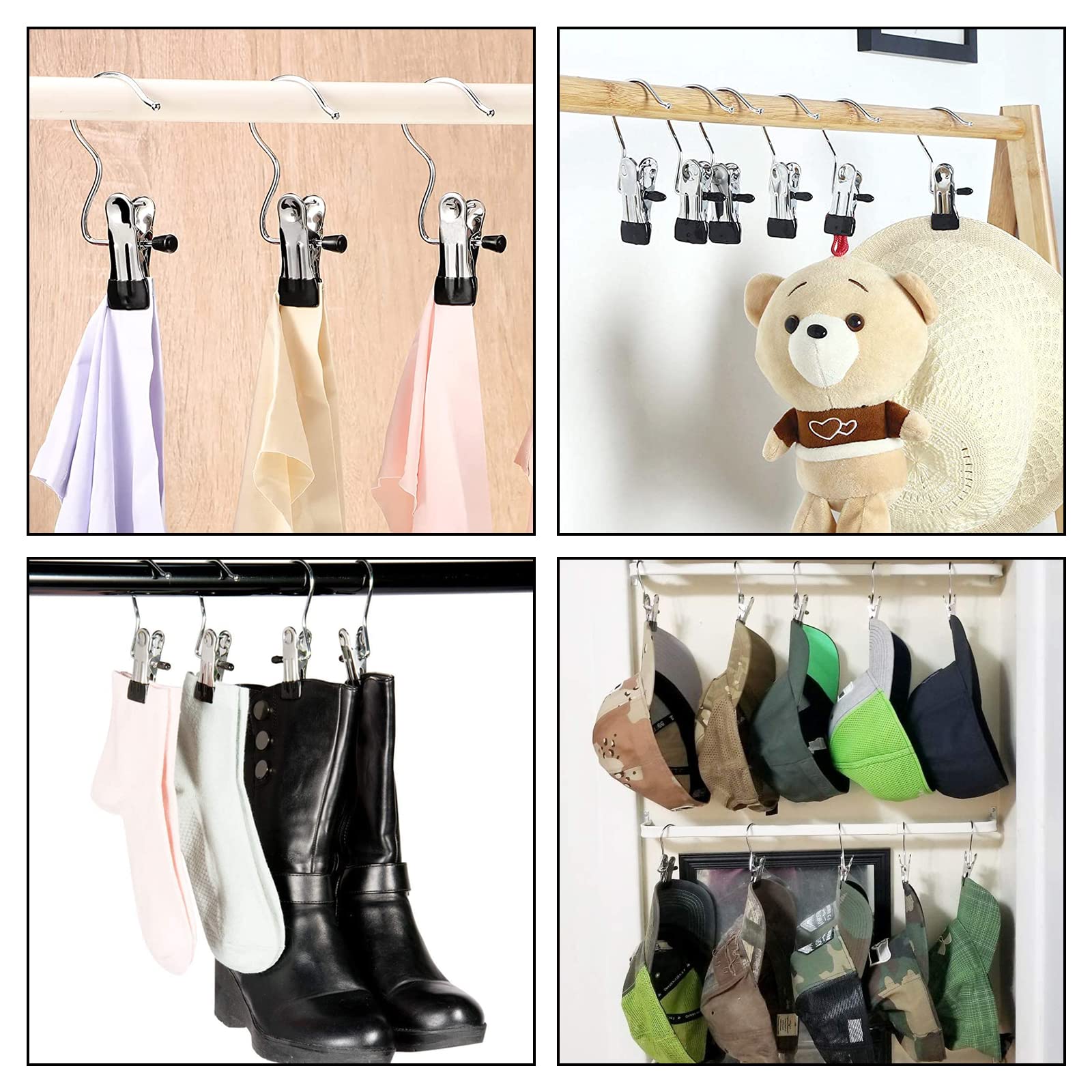 Funincrea Laundry Hooks Clip, 5 Pcs Stainless Steel Anti-Slip Boot Laundry Hanger Clips Portable Heavy Duty Multi-Functional Sin