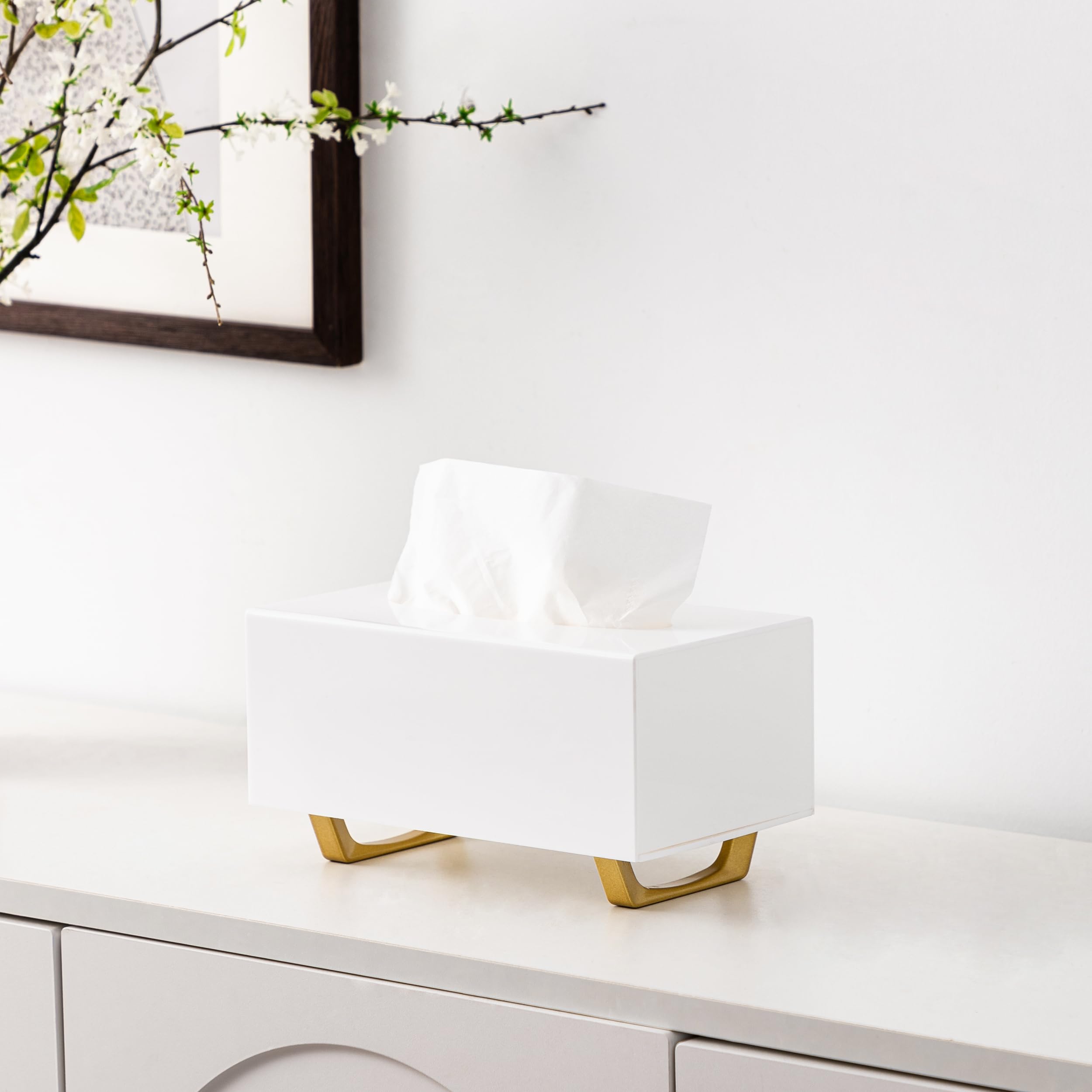 Hblife Tissue Box Cover Rectangle Acrylic Tissue Box Holder With Gold Plated Legs Napkin Dispenser Dryer Sheet Container For Bat