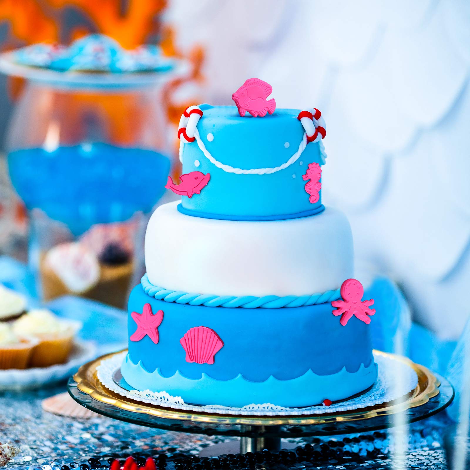 12 Pieces Ocean Cookie Cutters 3D Jellyfish Seahorse Clownfish Octopus Dolphin Crab Conch Starfish Seashell Sugar Cookie Pie Cru
