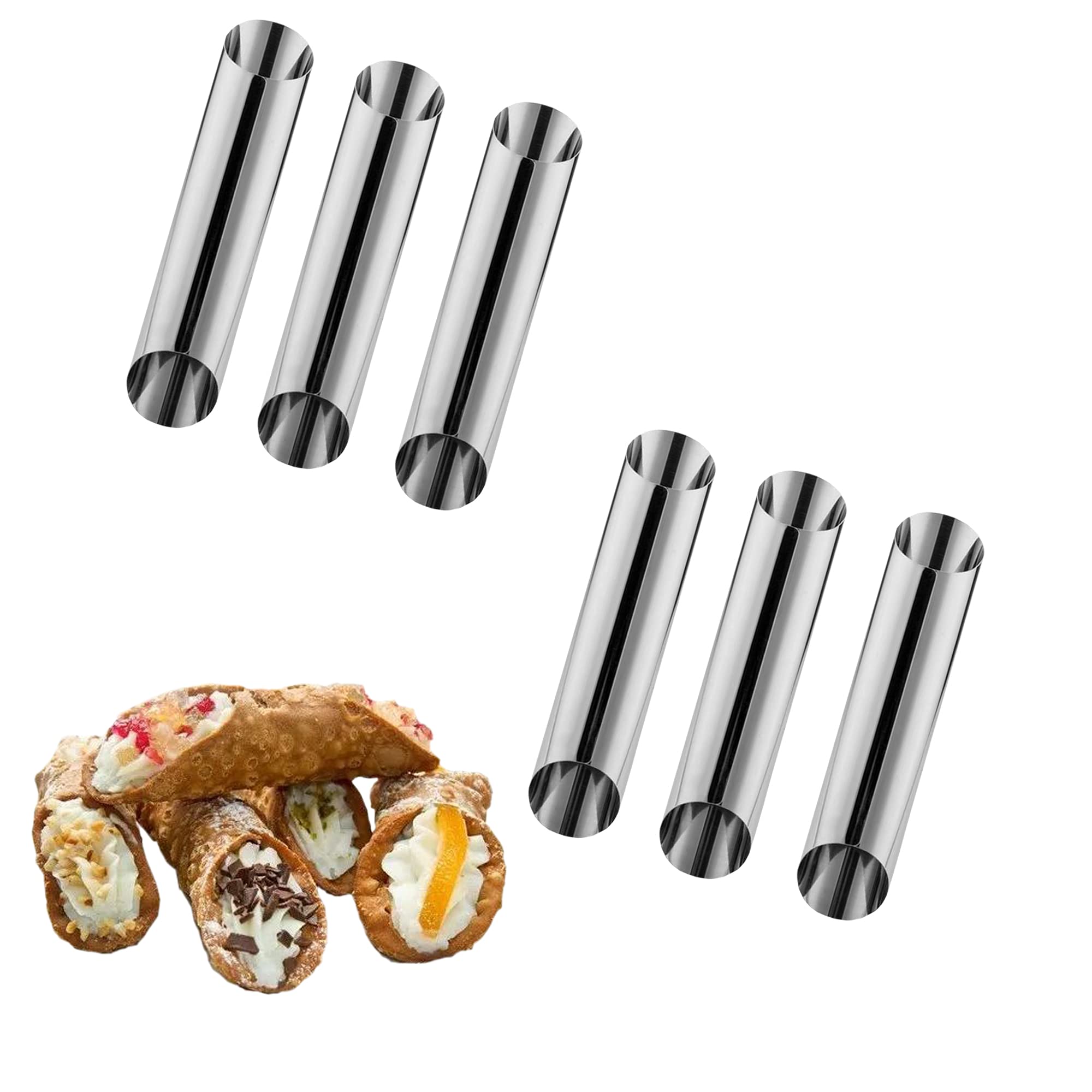 Non-Stick Cannoli Tubes Molds 6Pcs Cream Horn Molds Stainless Steel 4.92 Inch Large Cannoli Molds Kit Baking Tubes Cones Pastry