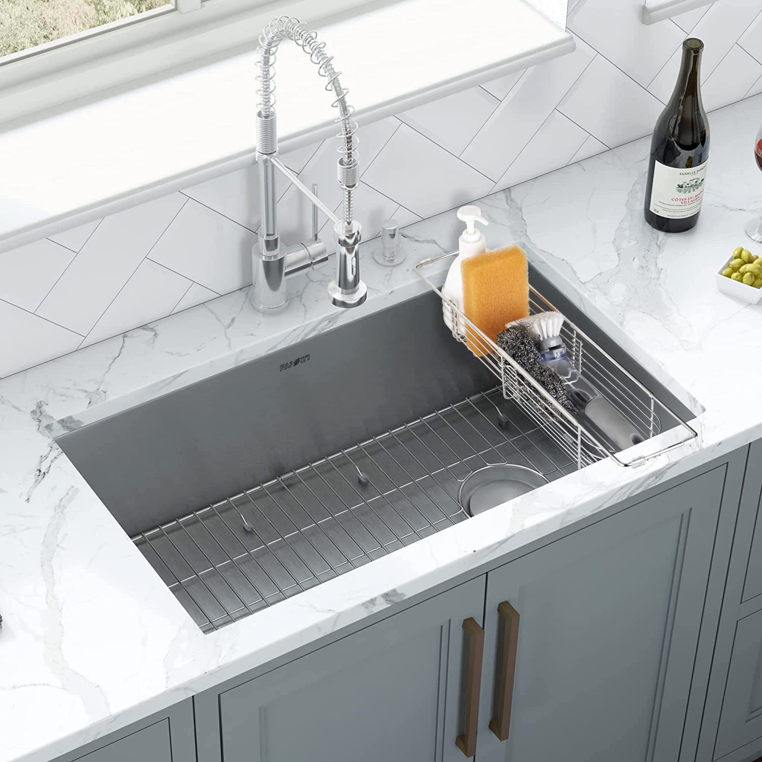 Retractable Sink Drain Rack, 304Stainless Steel Expandable Sink Storage Rack, Adjustable Sink Rack, Kitchen Sponge Drying Rack,