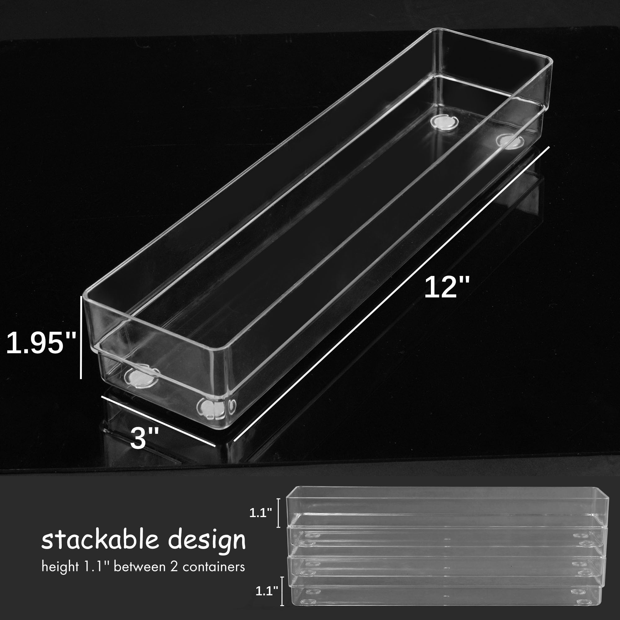 LotFancy Clear Drawer Organizers, 12    x 3    x 2   , Set of 3, Drawer Organizer Trays for Desk, Plastic Storage Bins for Bathr