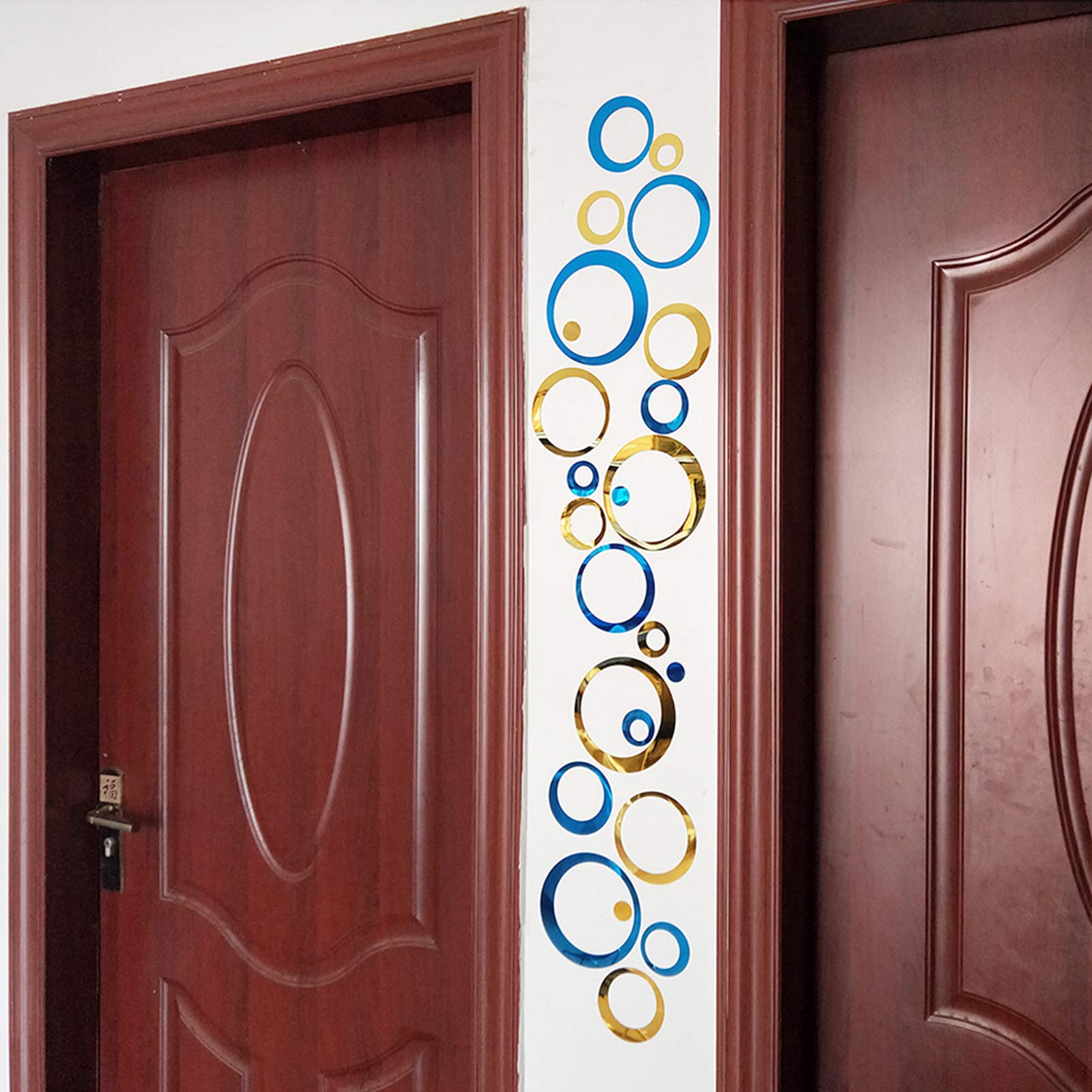 Aqrichfox 24Pcs Wall Decal Acrylic Modern Mirror Art Mural Wall Stickers For Living Room Bedroom Home Decor Blue+ Gold