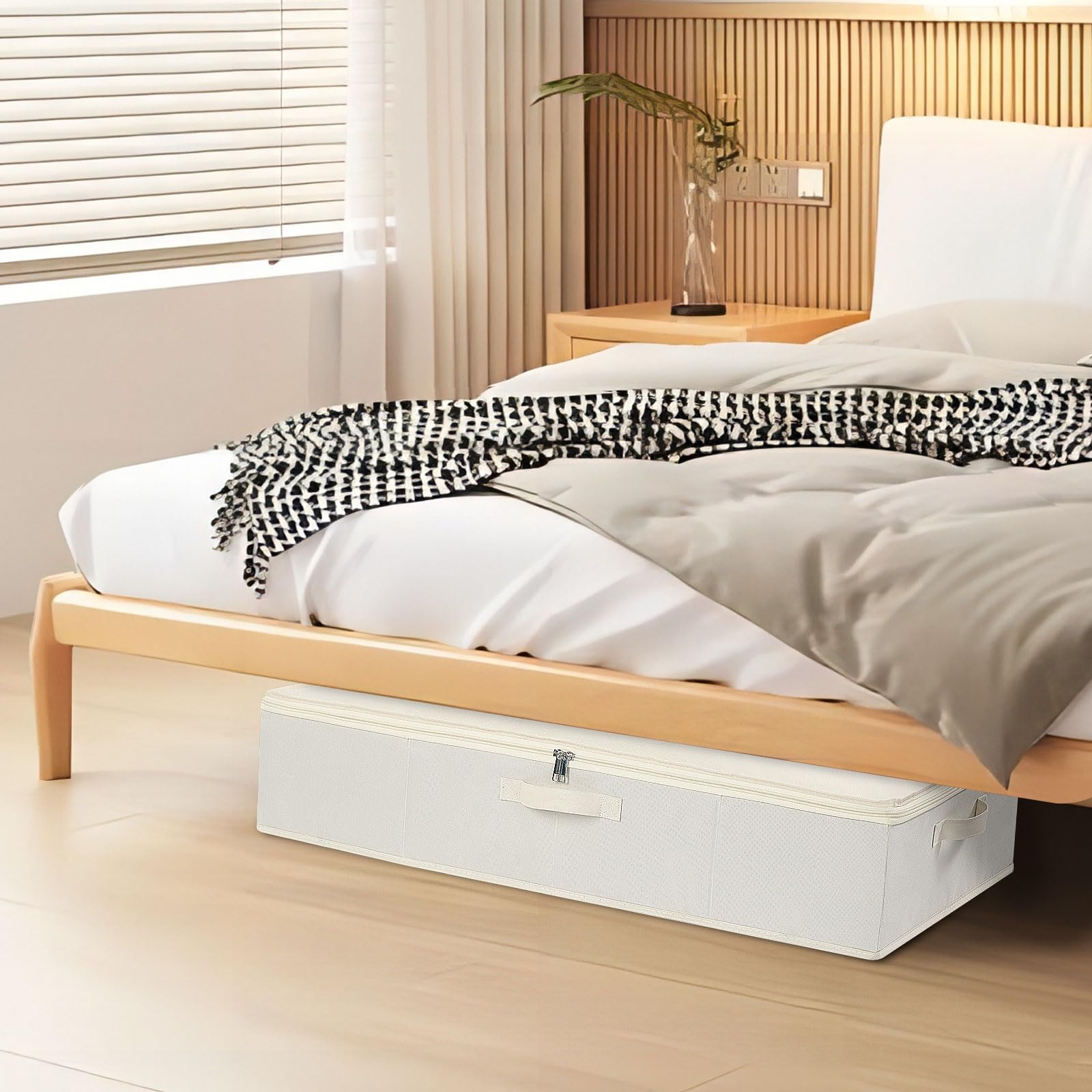 YheenLf Under the Bed Storage Bins, Closet Organizers with Reinforced Handles for Blanket, Sheets, Pillows, Towels, Shoes, Beige