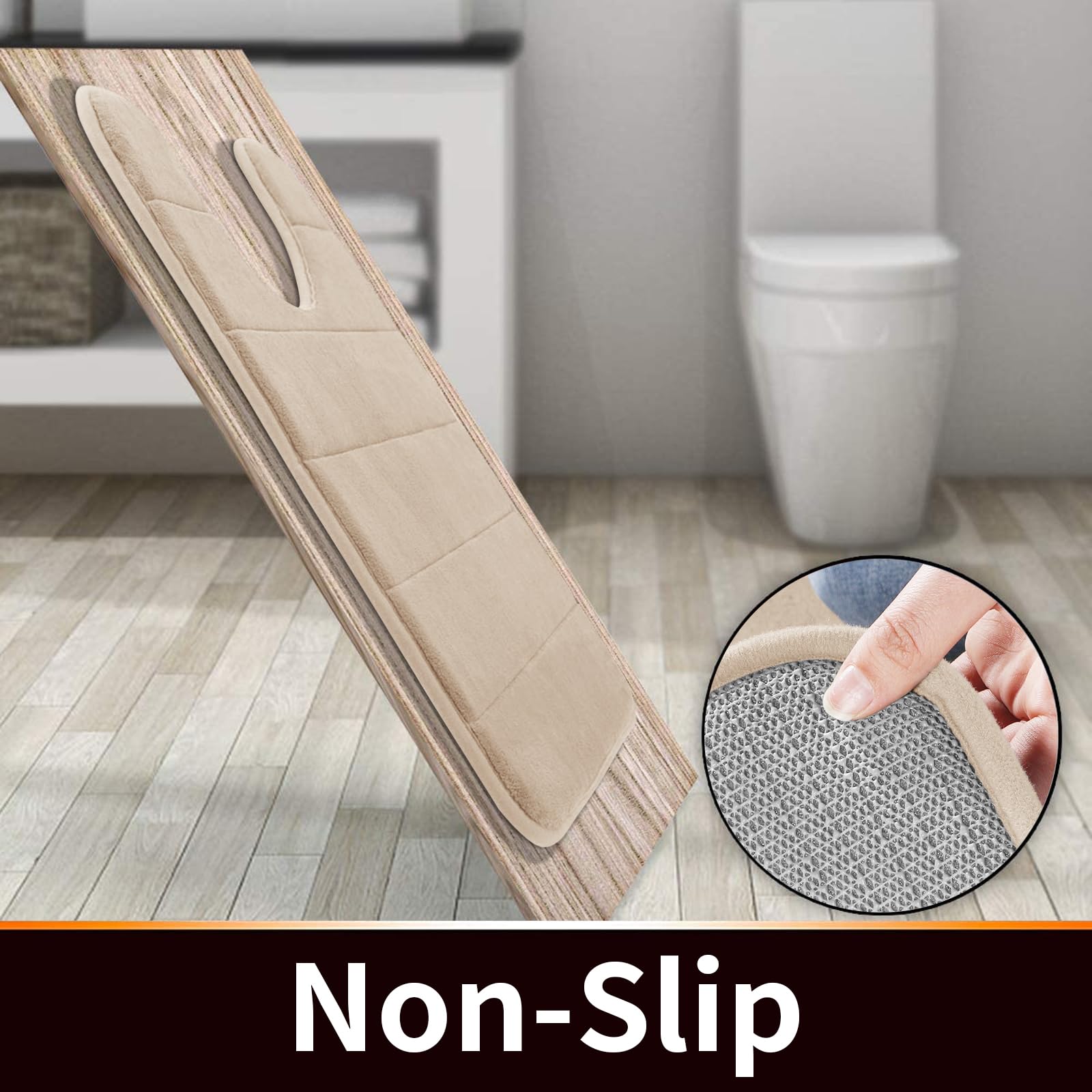 Yimobra Memory Foam Toilet Bath Mat U-Shaped  Soft and Comfortable  Super Water Absorption  Non-Slip  Thick  Machine Wash and Easier to Dry for Bathroom Commode Contour Rug  24 X 20 Inches  Beige