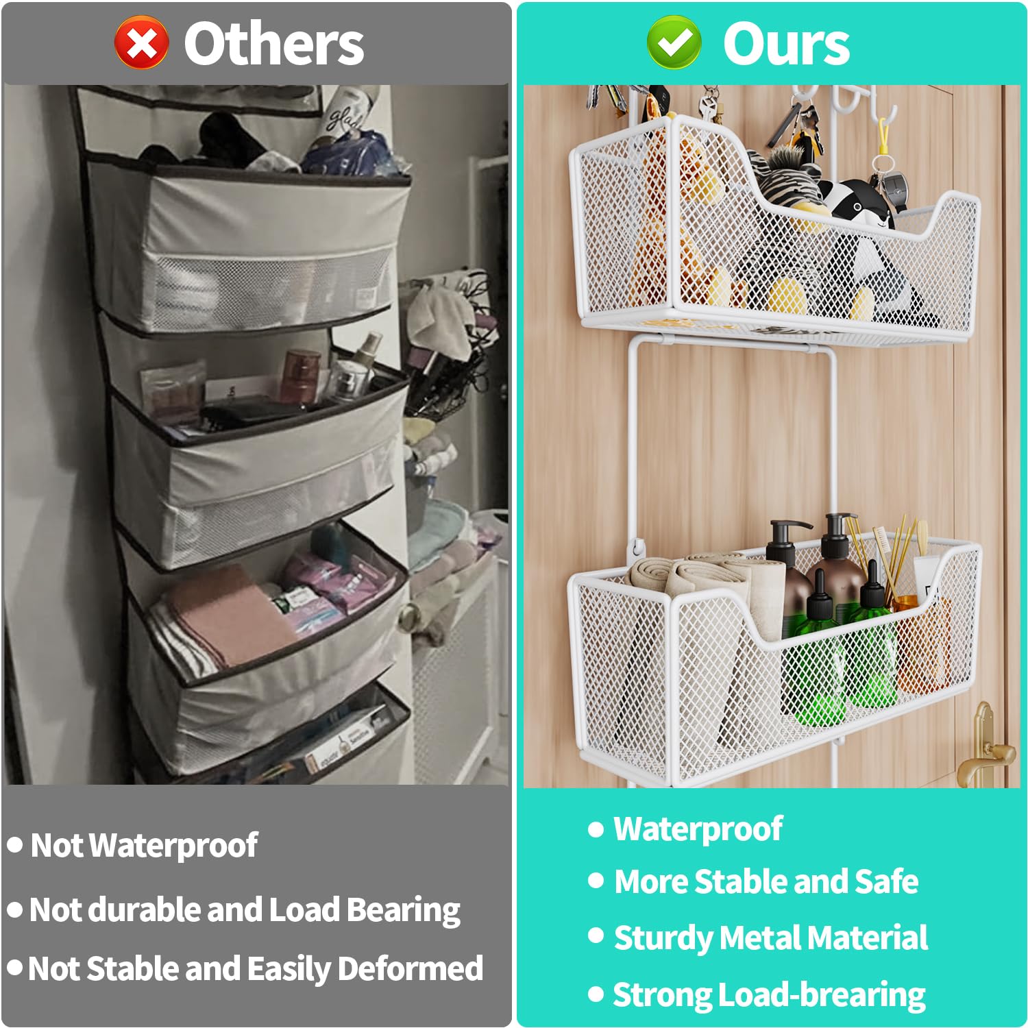 Hapirm Over Door Organizer Storage - Hanging Door Organizer With 4 Metal Large Capacity Baskets And Adjustable Coat Hook, Behind