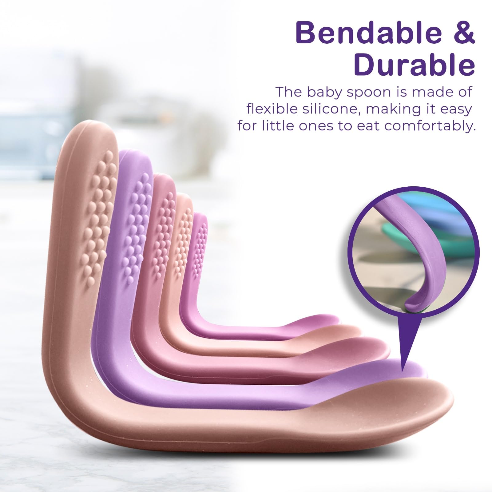 Baby Spoons First Stage Silicone Baby Spoon - Self Feeding Baby Utensils - Infant Spoons First Stage Baby Feeding Spoon - Soft & Gentle on Gums - BPA Free Silicone Baby Spoons Set