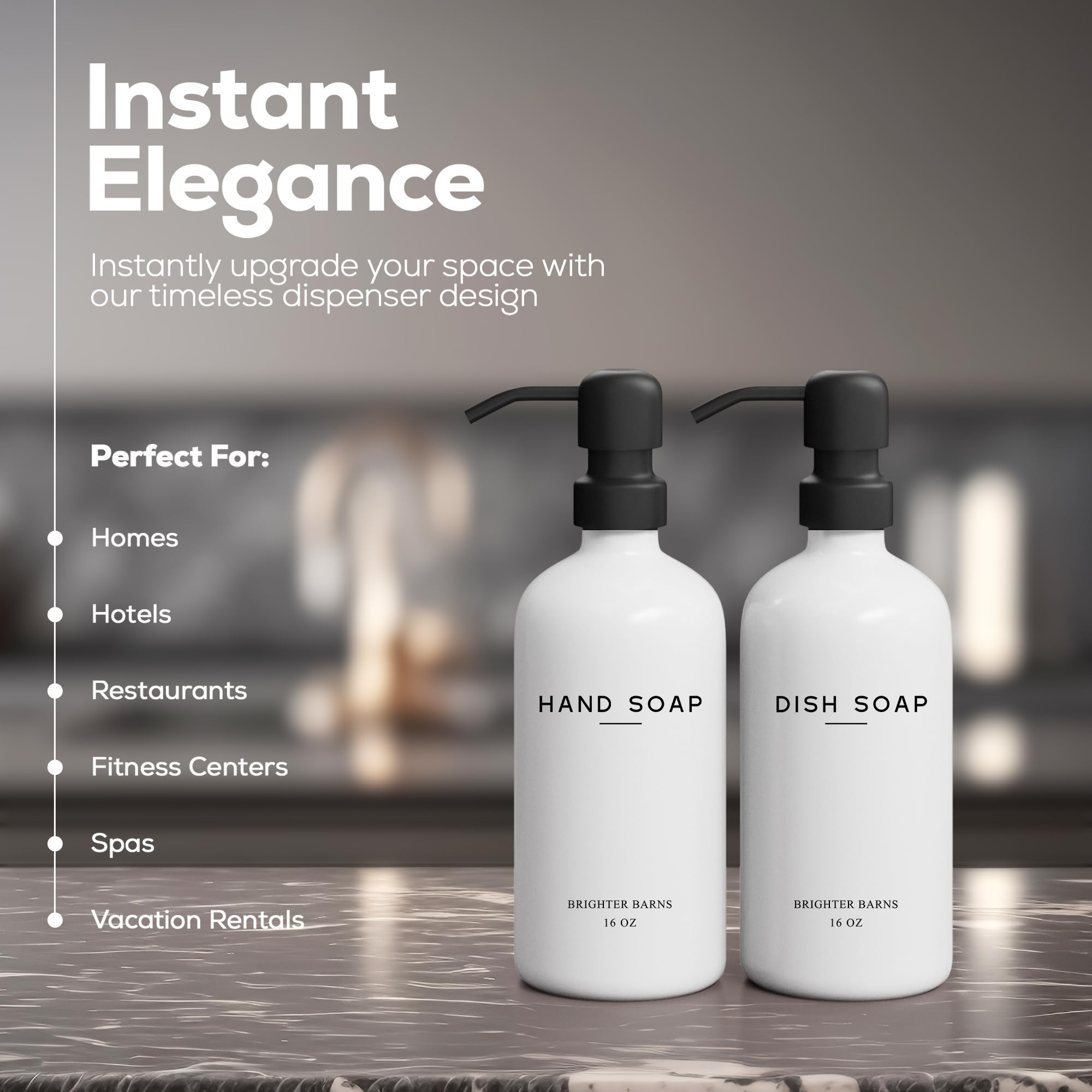 White Glass Hand And Dish Soap Dispenser Set By Brighter Barns - Kitchen Soap Dispenser & Stainless Steel Pump - Soap Dispenser
