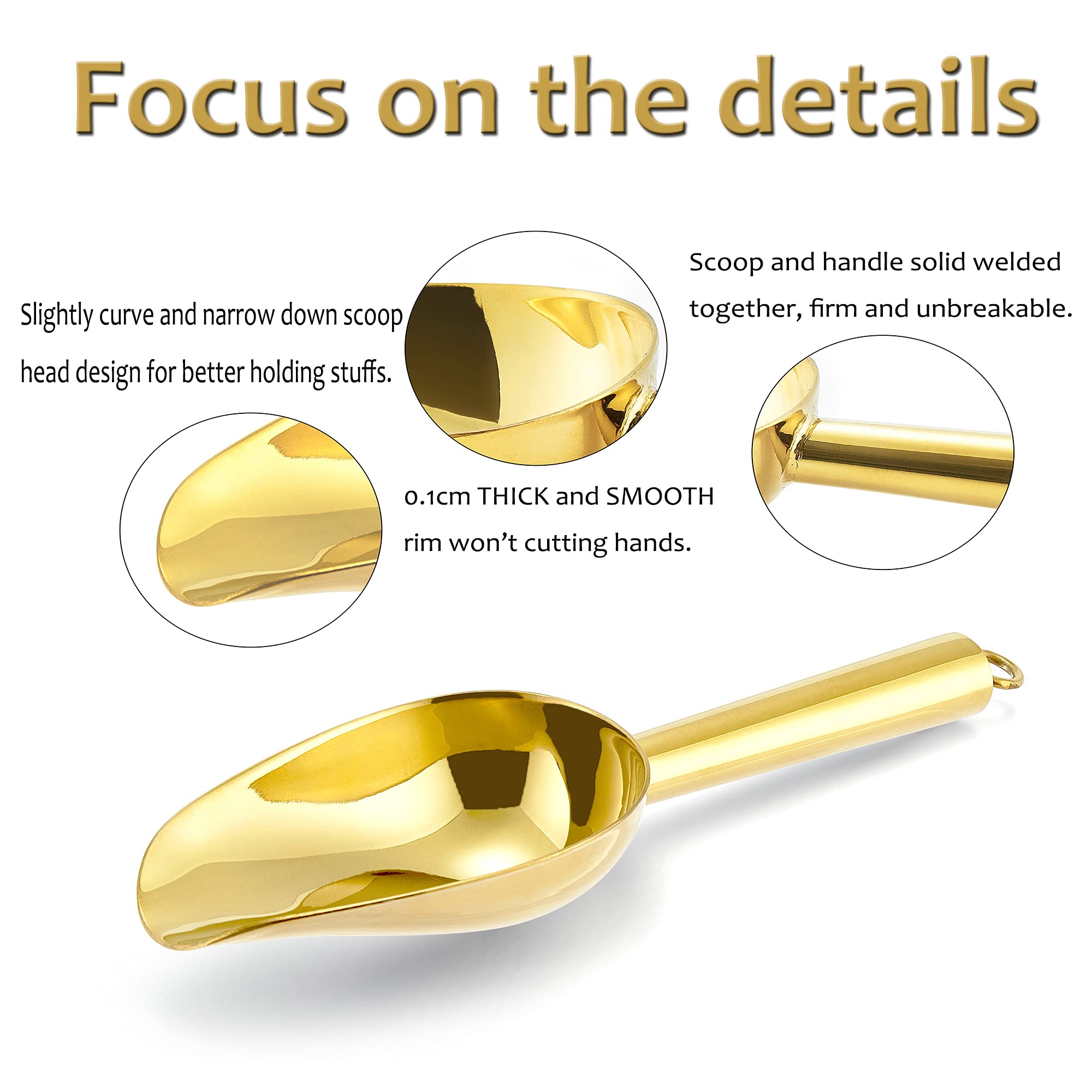 Mini Ice Scoop Set Of 4, E-Far 3 Ounce Gold Stainless Steel Scoops For Candy/Flour/Sugar, Small Metal Scoops For Party/Canisters