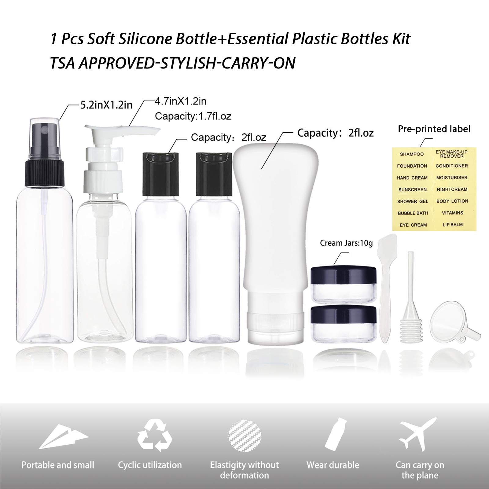 YICTEK Empty Plastic Travel Bottles Containers for Toiletries  TSA Approved Travel Size Toiletries Bottles Kit for Liquids Shampoo Conditioner Lotion  Carry-On Set for Women/Men
