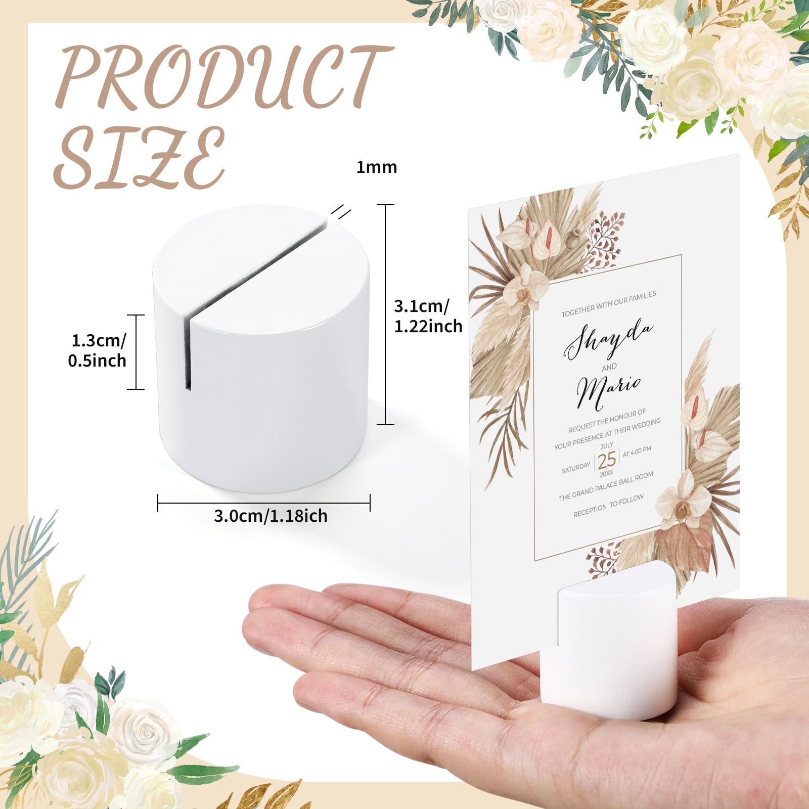 Affrolling 24 Pcs Wood Table Number Holders Wedding Wooden Place Card Holder Bulk Mini Cylinder Table Top Stand for Paper Photo