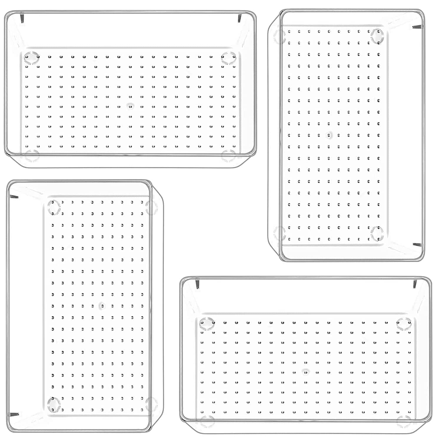 Kepzell Pack Of 4 Large Rectangular Makeup Organizer Trays Storage Drawer Tray For Jewelries, Utensils In Bedroom Dresser, Offic