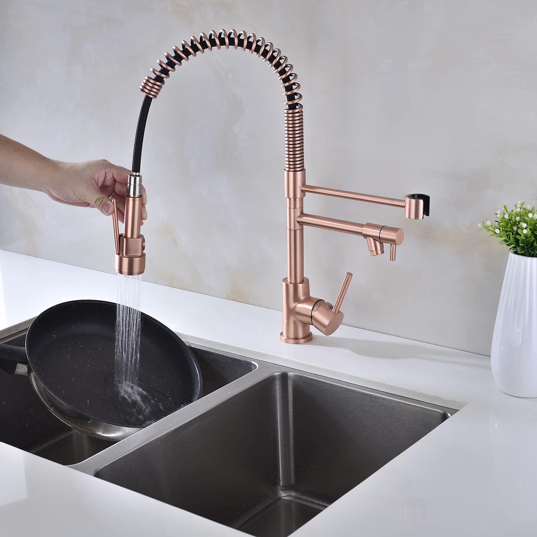 Avola Classical Kitchen Faucet,Single Handle Kitchen Sink Faucets,Copper Kitchen Faucet With Pull Down Sprayer,Rose Gold Kitchen