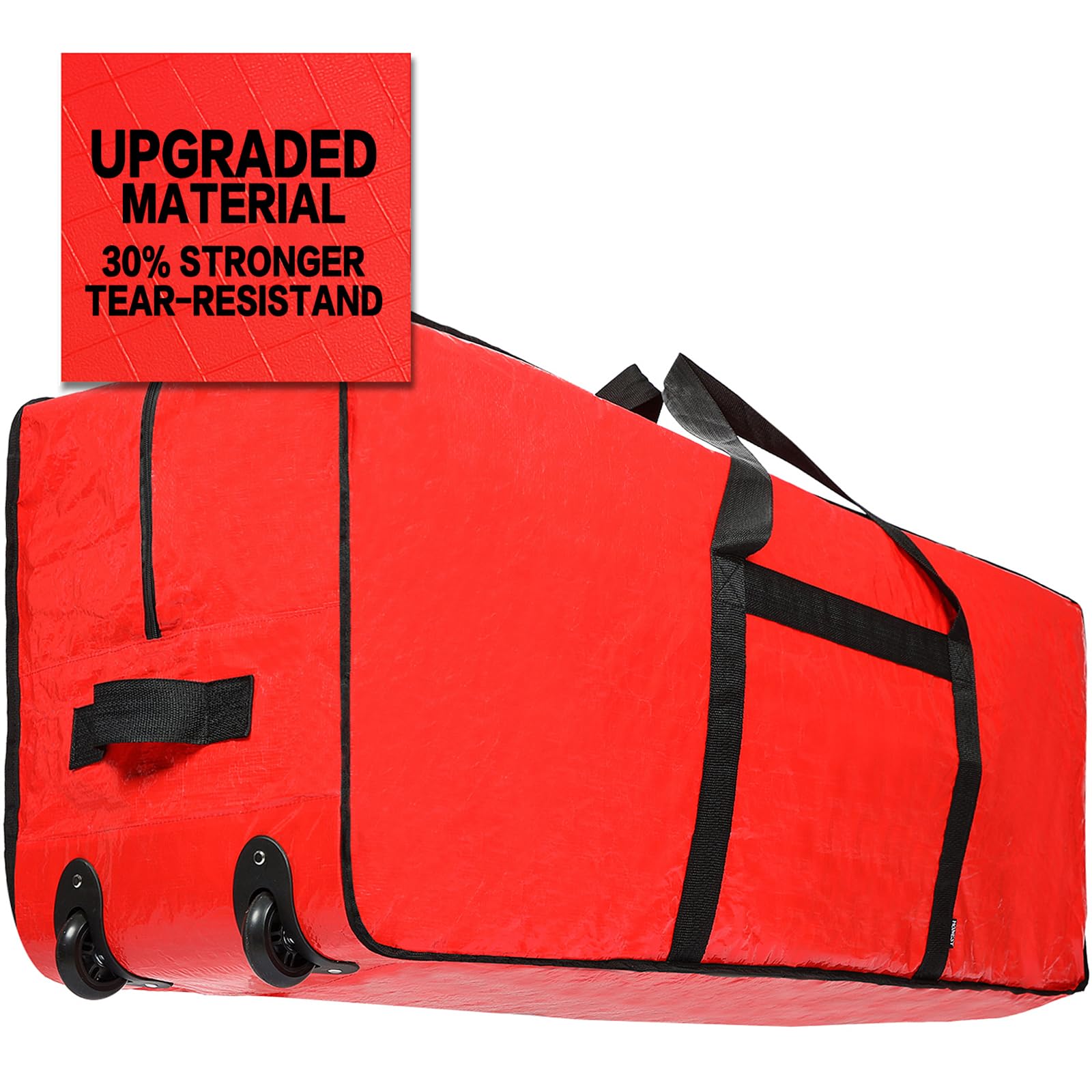 HOMEST Christmas Tree Storage Bag, Fits for 9 ft Xmas Artificials, Zippered Bag with Reinforced Carrying Handles and Wheels, Red