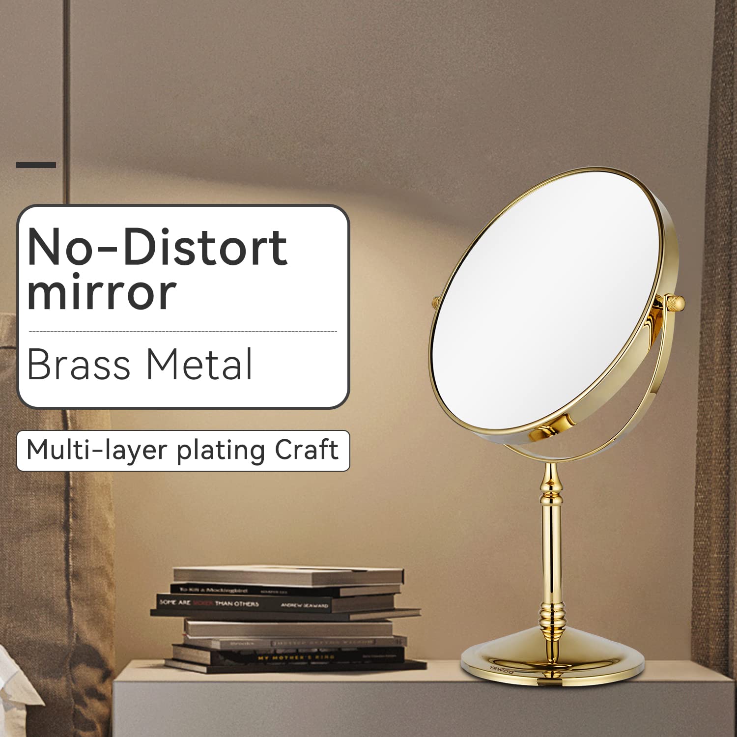 Dowry Makeup Mirror 10X Magnification Vanity Mirror Tabletop Two-Sided Swivel Gold Finish