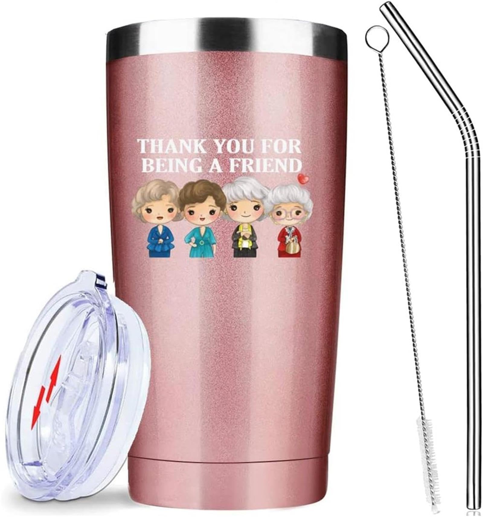Thank You for Being A Friend Mug Gifts -Mothers Day Gifts for Mom   Friendship Birthday Gifts for Women Buddies Besties Sister Female - Golden Girls Coffee Tumbler Cups with Lid Straw 20 OZ (Rosegold)