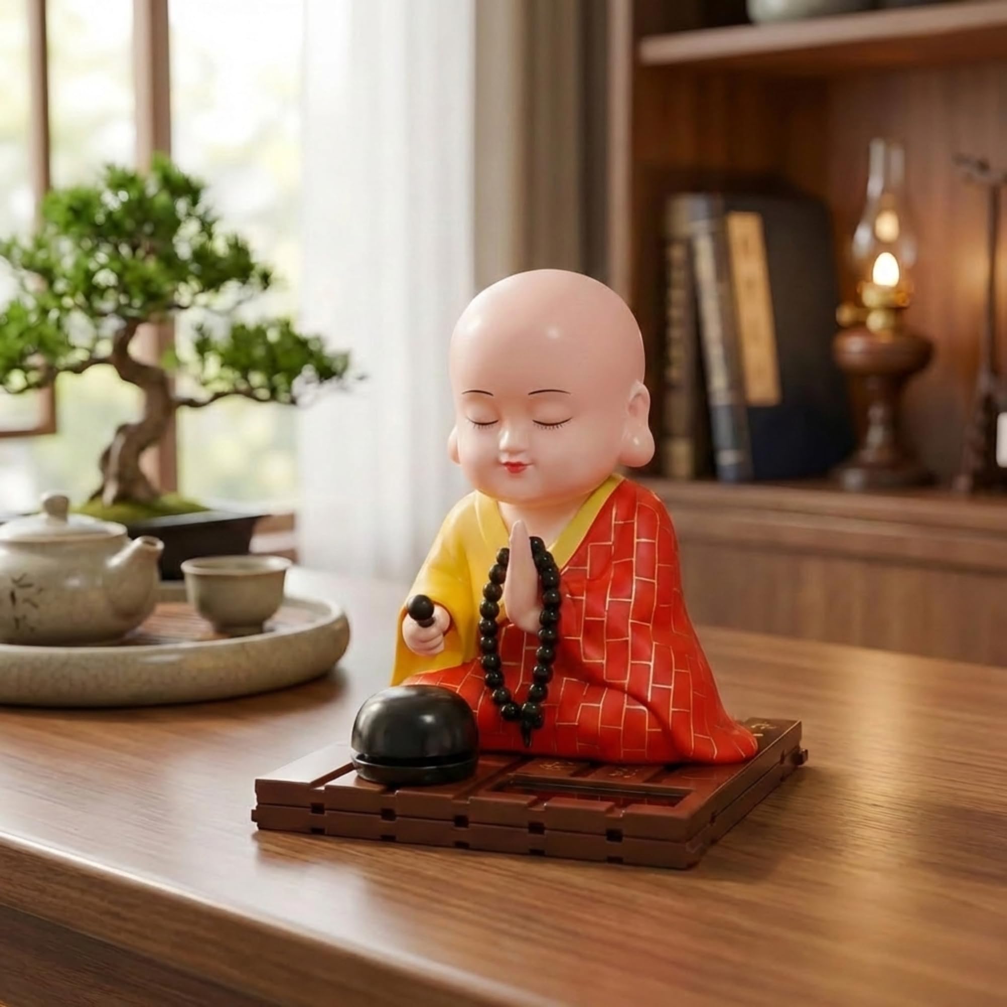 Ecraftindia Solar Buddha Moving Head And Hand Idol Showpiece For Home Decor Office Car Dashboard | Feng Shui Buddha Statue For P