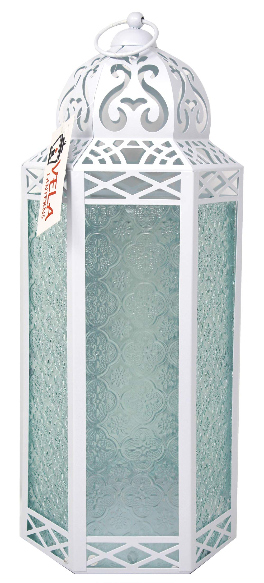 VELA LANTERNS 16 Extra Large Large White Metal Decorative Floor Moroccan Lantern Candle Holder Lamp - Indoor/Outdoor, Home Decor