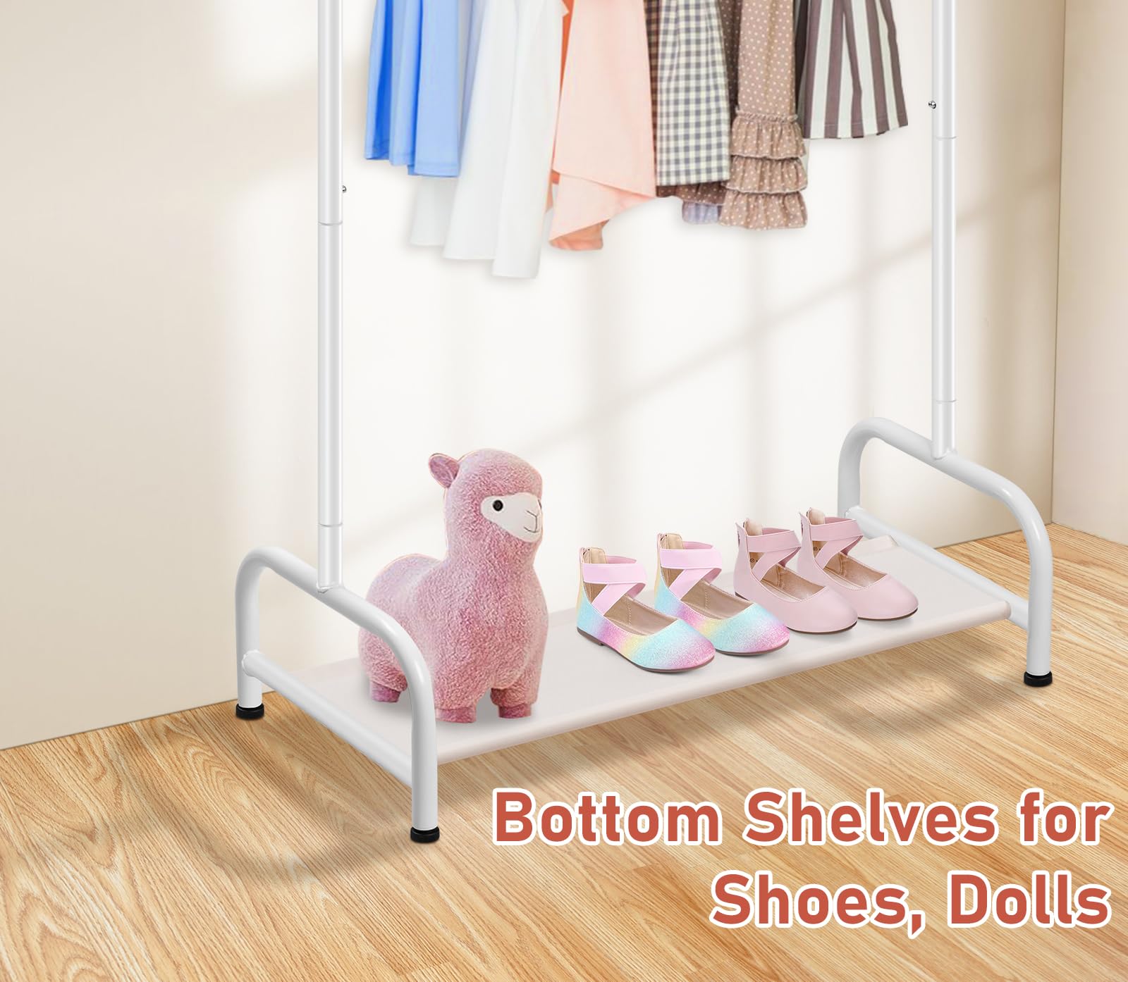 Sleeping Lamb Kids Clothing Rack, Small Baby Clothes Rack With Bottom Storage Shelf, Kids Dress Up Rack Storage For Coats, Dance