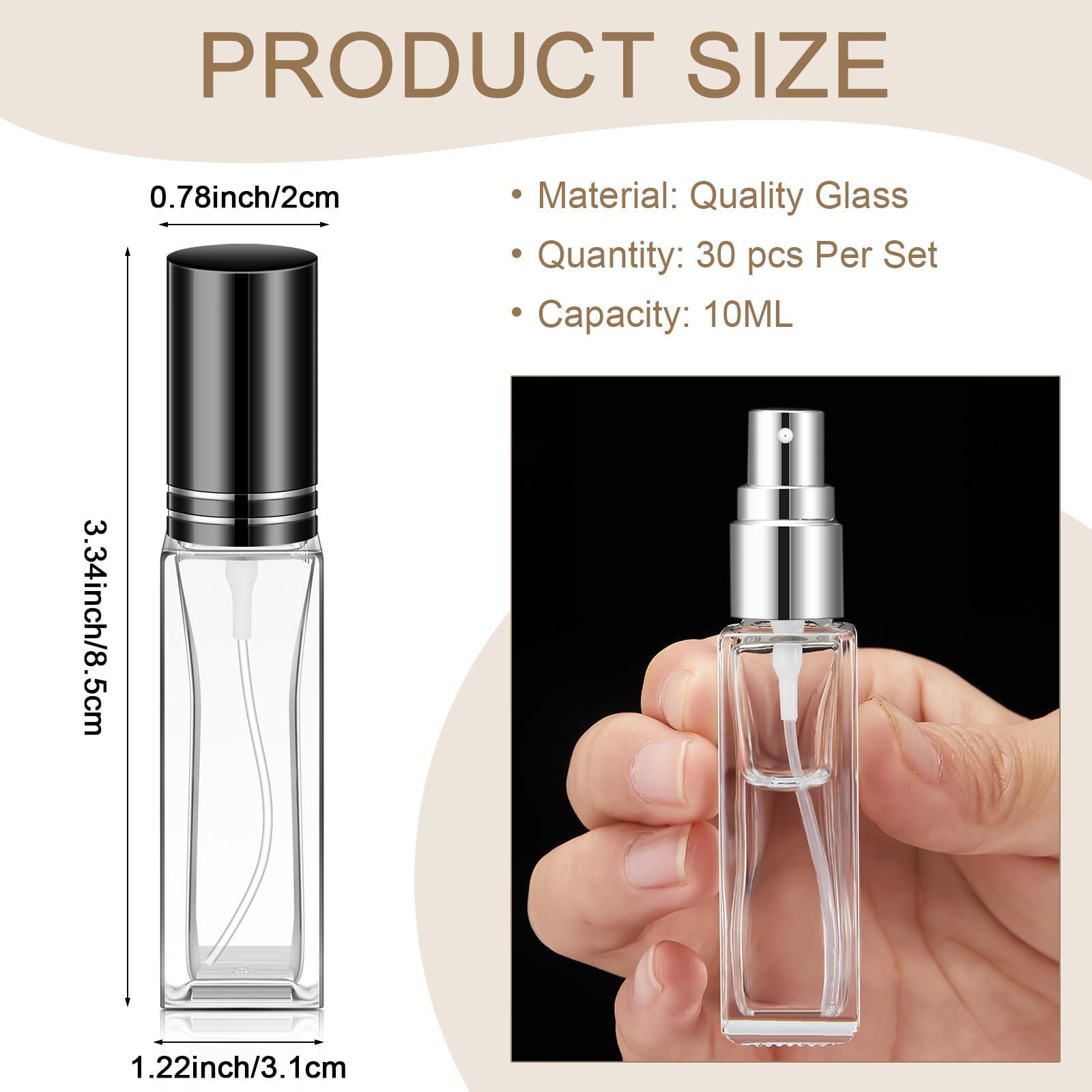 Domensi 30 Pcs 10 Ml Refillable Empty Perfume Bottles Glass Perfume Atomizer No Leak Travel Perfume Spray Bottle Mini Perfume De