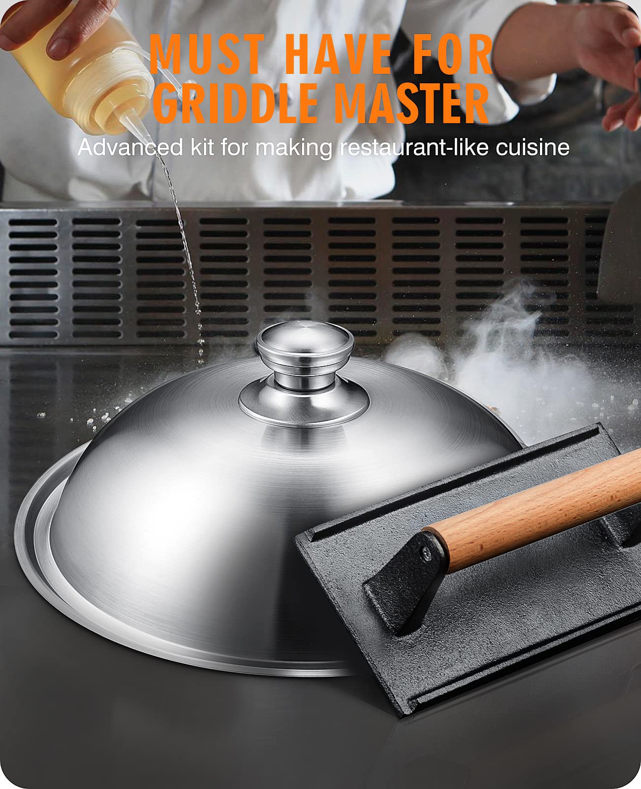 HOMENOTE Griddle Accessories for Blackstone  Commercial Grade 12 Inch Heavy Duty Melting Dome with Rectangle Cast Iron Smash Burger Press Perfect for Flat Top Hibachi Grill Indoor Outdoor